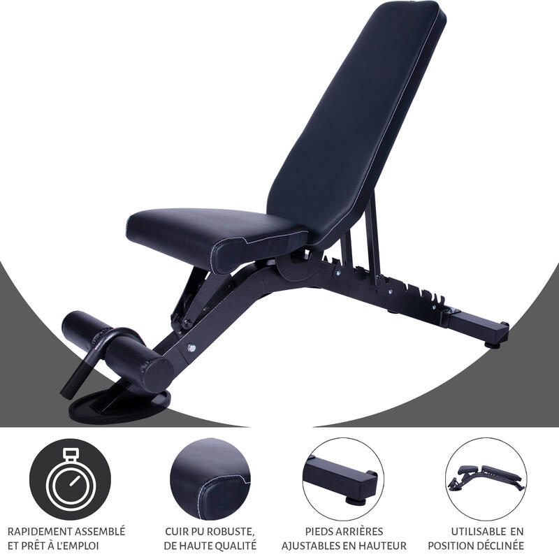 BANC INCLINÉ/DÉCLINÉ AVEC ROUES | HUIT POSITIONS | MUSCULATION ET ABDOMINAUX