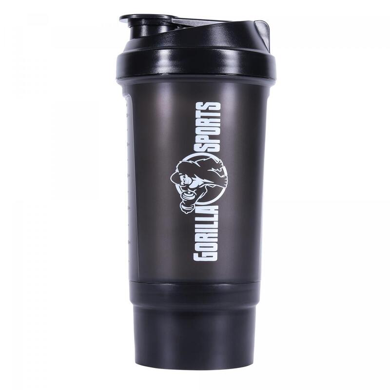 Shaker de 500 ml avec compartiment à poudre - Noir ou rouge