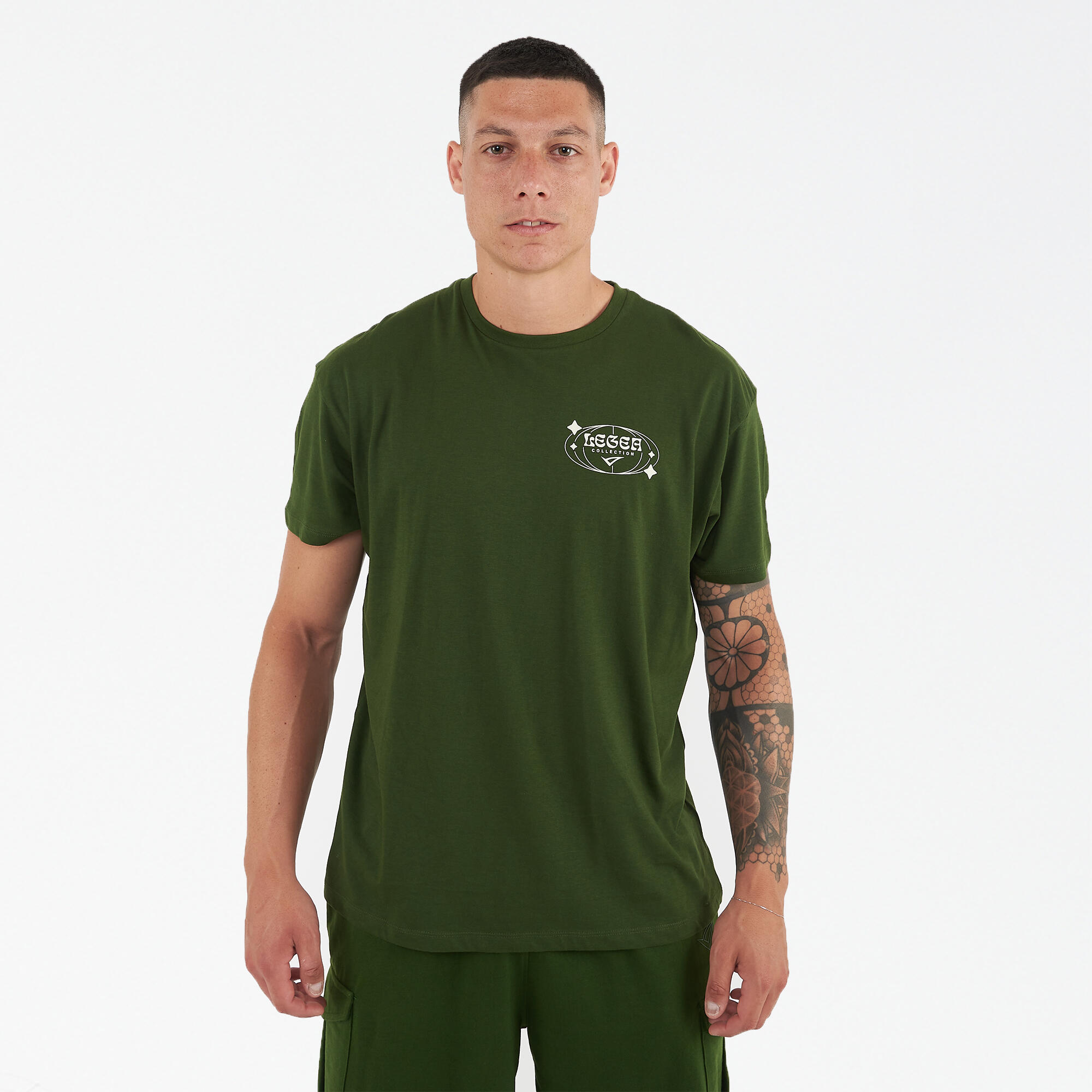 Bărbați Sport T-shirt Coton Loose Fit Verde Militar Bigger