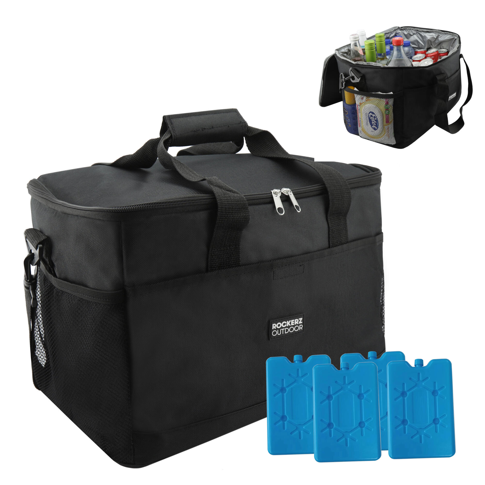 ROCKERZ OUTDOOR 4 laags geïsoleerde Koeltas - Lunchtas - Picknicktas - 30 liter - Kleur: Zwart