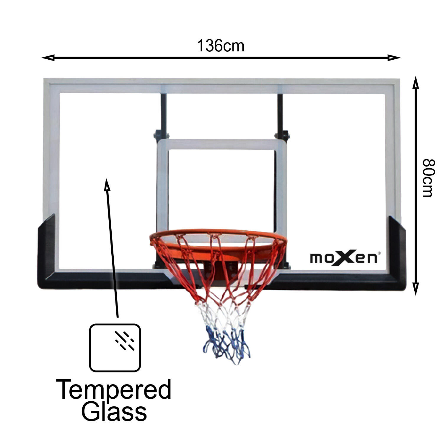 Set Tablero Baloncesto Moxen Jumper Glass 136x80cm 2/6