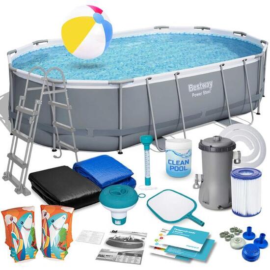Basen ogrodowy stelażowy 488 x 305 x 107 cm zestaw 17w1 Bestway 56448