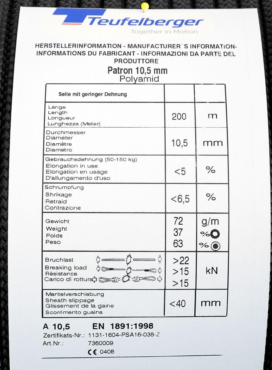 Lina statyczna na metry Teufelberger Patron 10,5 mm - black 4/6