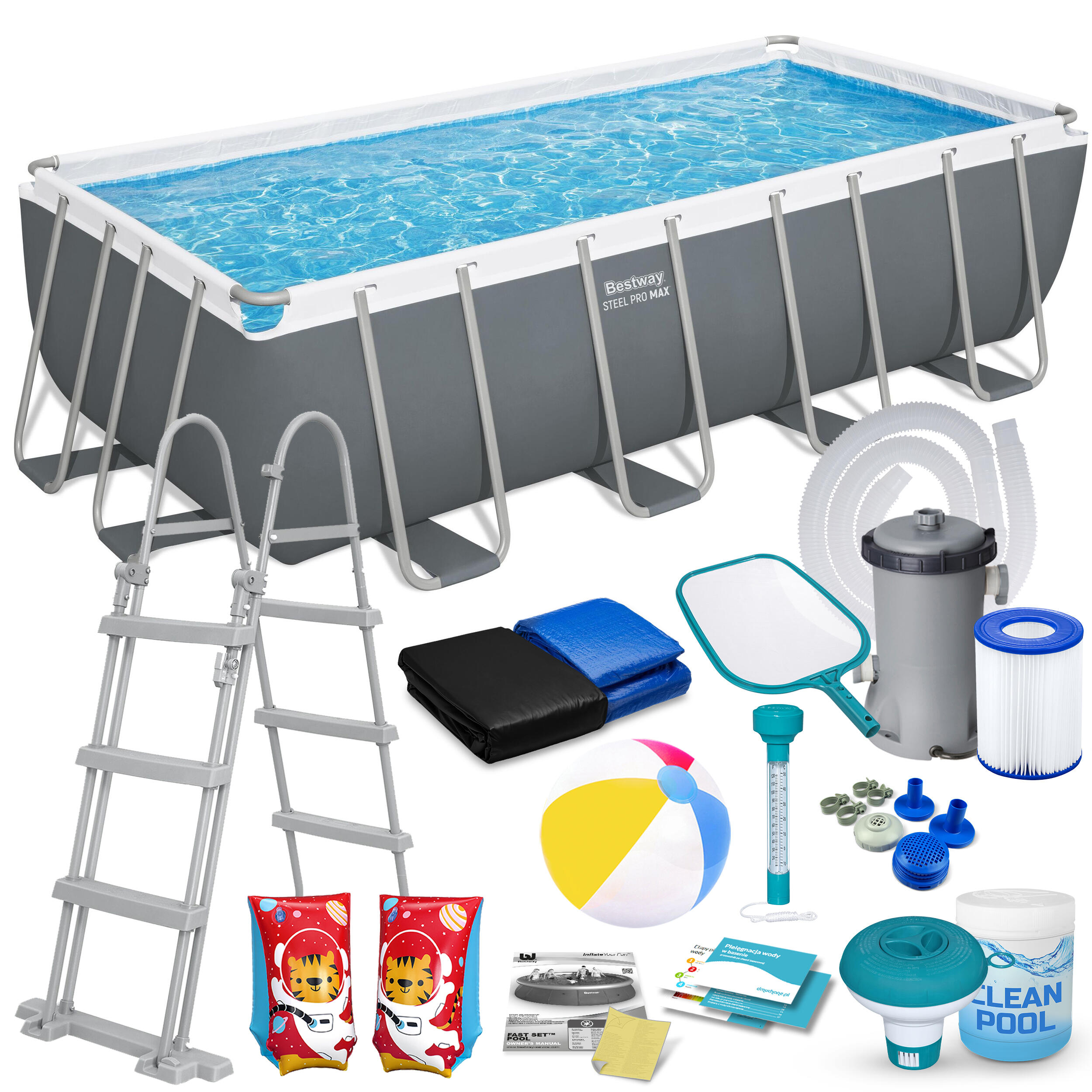 Basen ogrodowy stelażowy 488 x 244 x 122 cm zestaw 17w1 56670