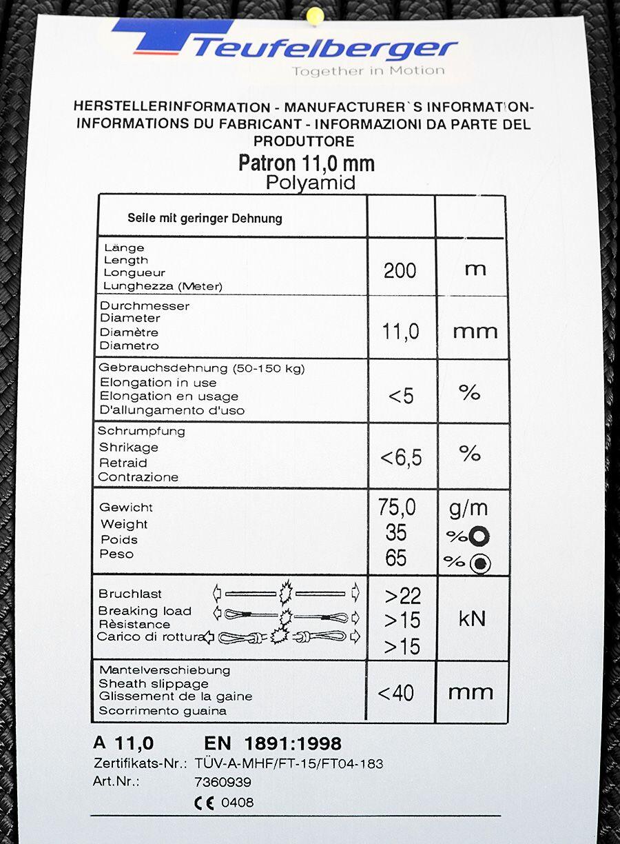 Lina statyczna na metry Teufelberger Patron 11 mm - black 3/5