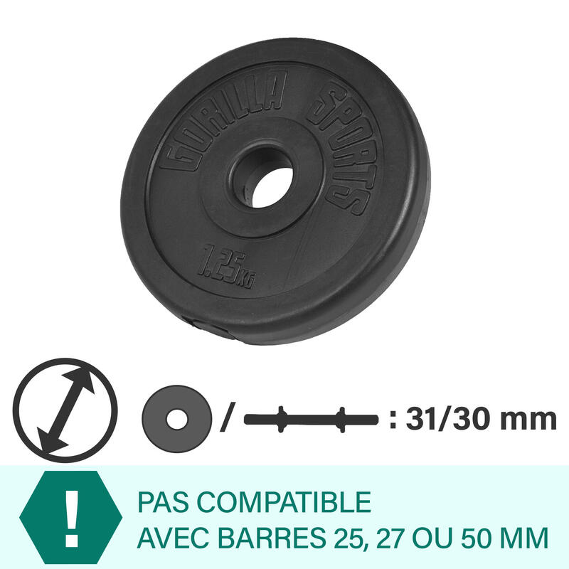 DISQUE DE MUSCULATION PLASTIQUE | DIAM 31MM | AU CHOIX DE 1,25KG À 15KG