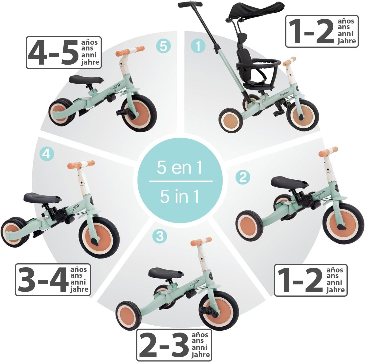 Olmitos - Triciclo Evolutivo de Bebé 5 en 1 GYRO + - Bicicleta Niños Desde 1 Año 2/5