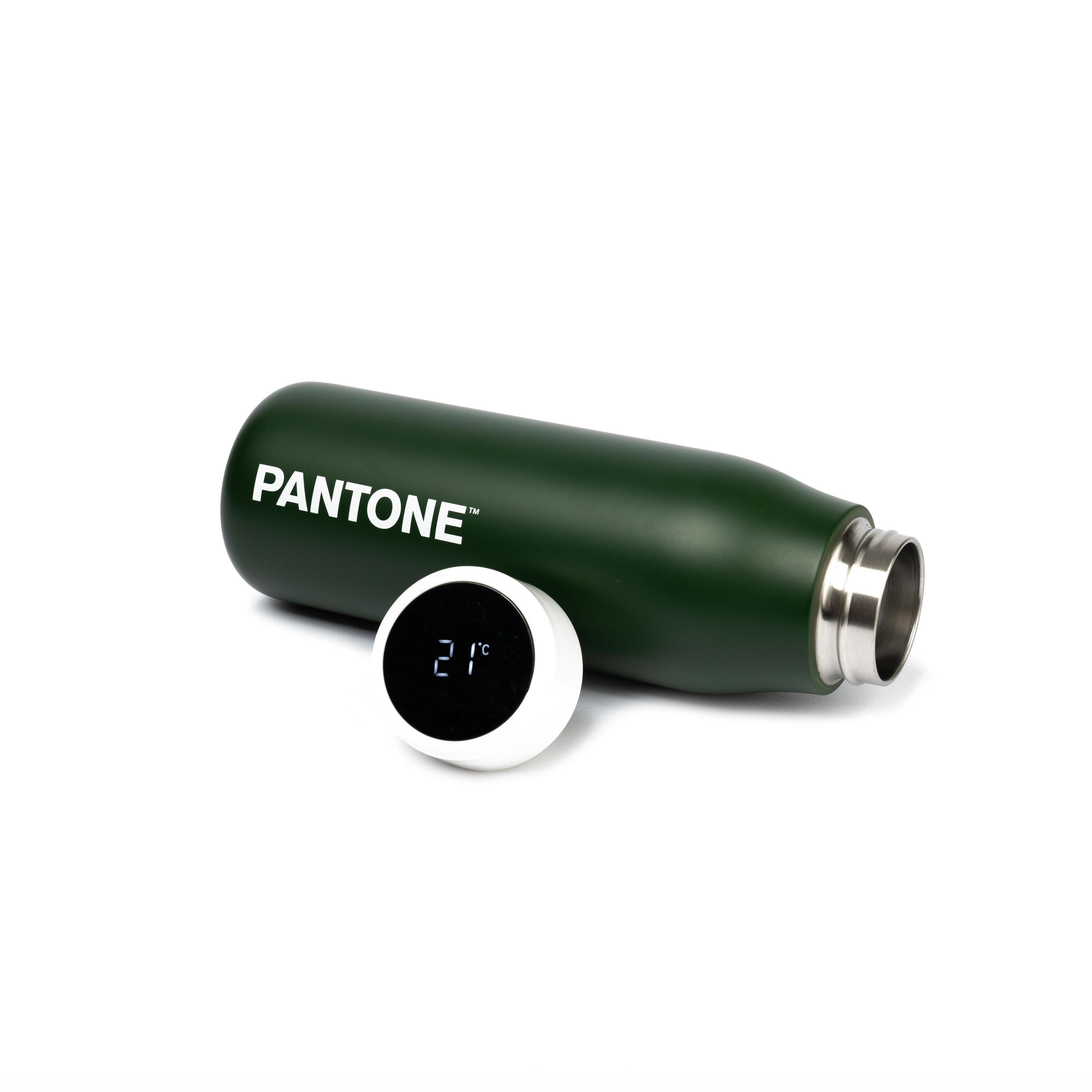 Bouteille d'eau thermale PANTONE avec indication de température vert fusil 2/2
