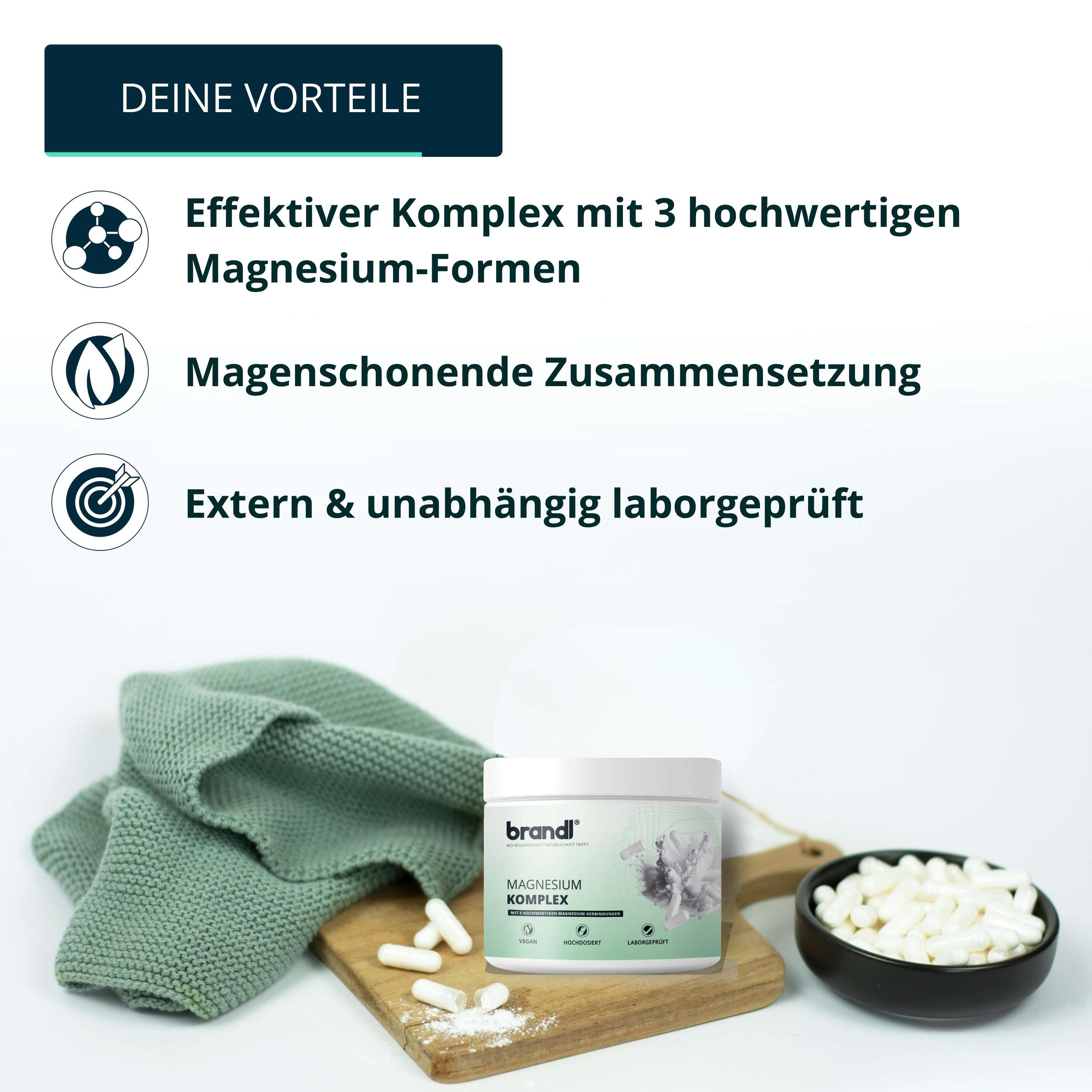 Magnesium-Komplex aus Citrat, Malat & Bisglycinat | 180 Premium Kapseln 3/6