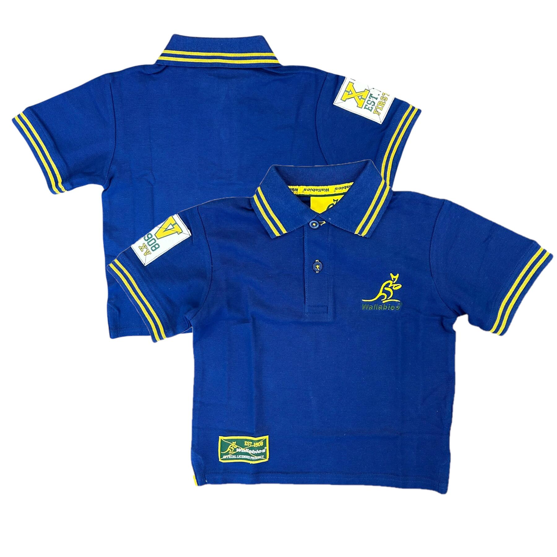 Wallabies Rugby Kid's Polo Blue Short Sleeve Polo Shirt Top 1/3