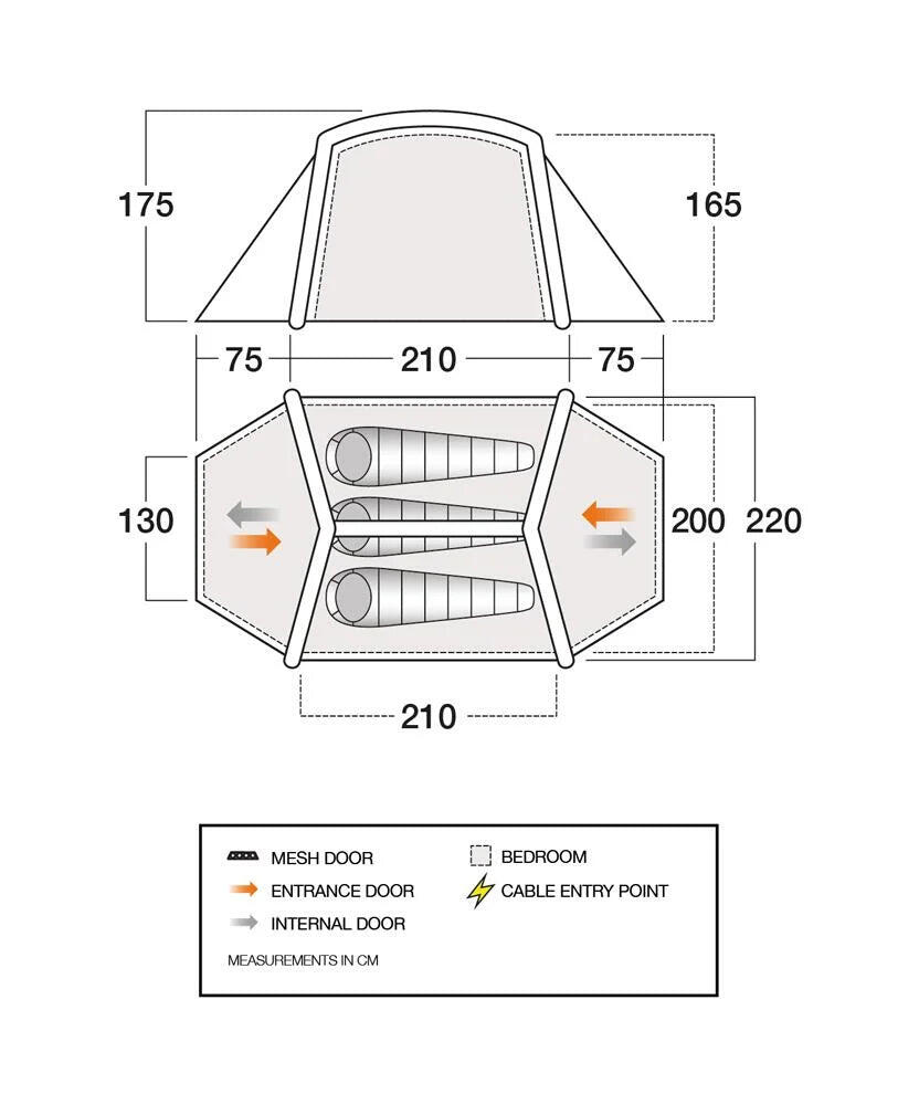 Vango Classic Air 300 3-Person Inflatable Tunnel Tent – Orange 2/3