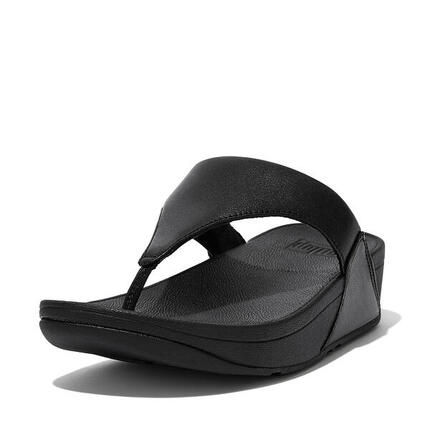 FITFLOP Lulu Lederen Teenslipper - zwart - Microwobbleboard-zool technologie