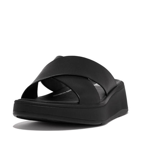 FITFLOP FitFlop F-Mode Leather Flatform Cross Slides GEHEEL ZWART 42