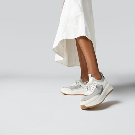 FITFLOP FitFlop F-Mode Suede/Knit Flatform Slip-On Laced Sneakers GRIJS 36