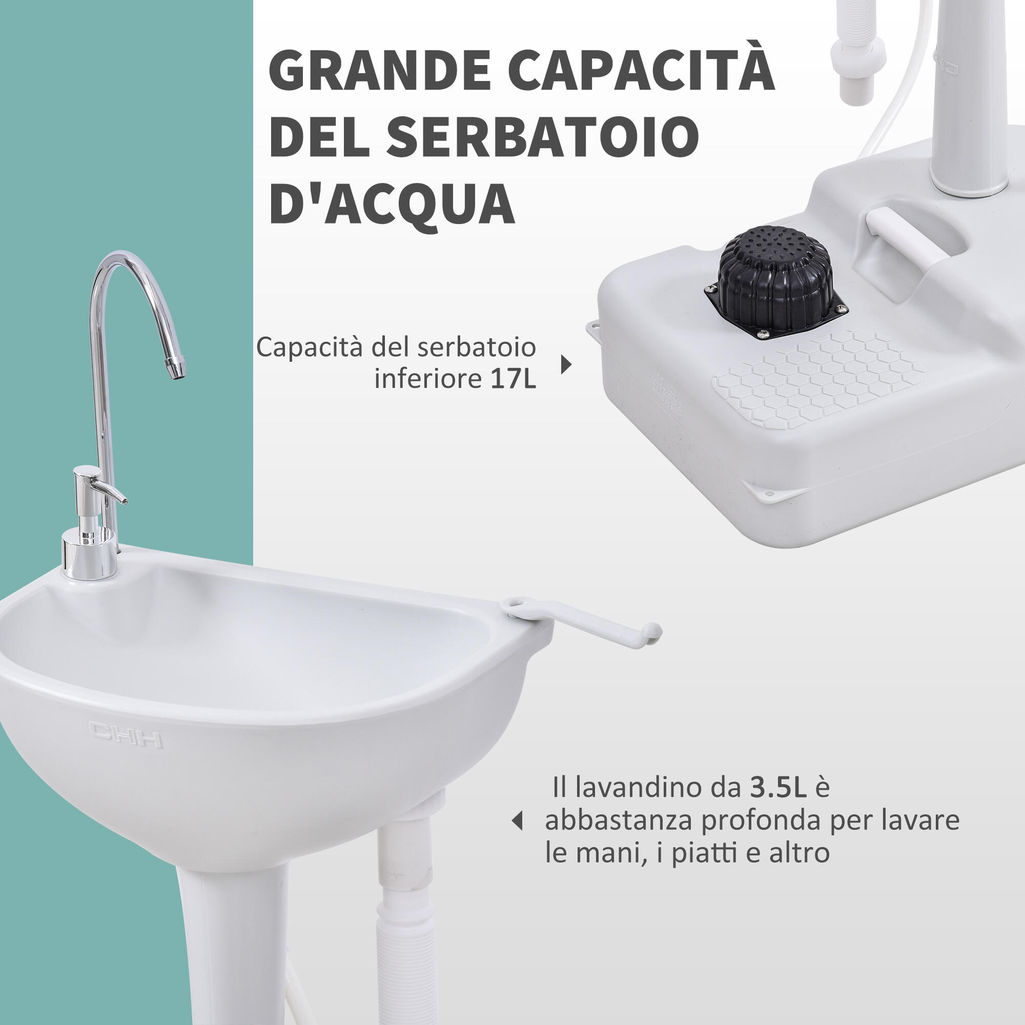Outsunny Lavabo Portatile da Campeggio 2 Ruote 2 Serbatoi 51x33.5x103cm 4/6