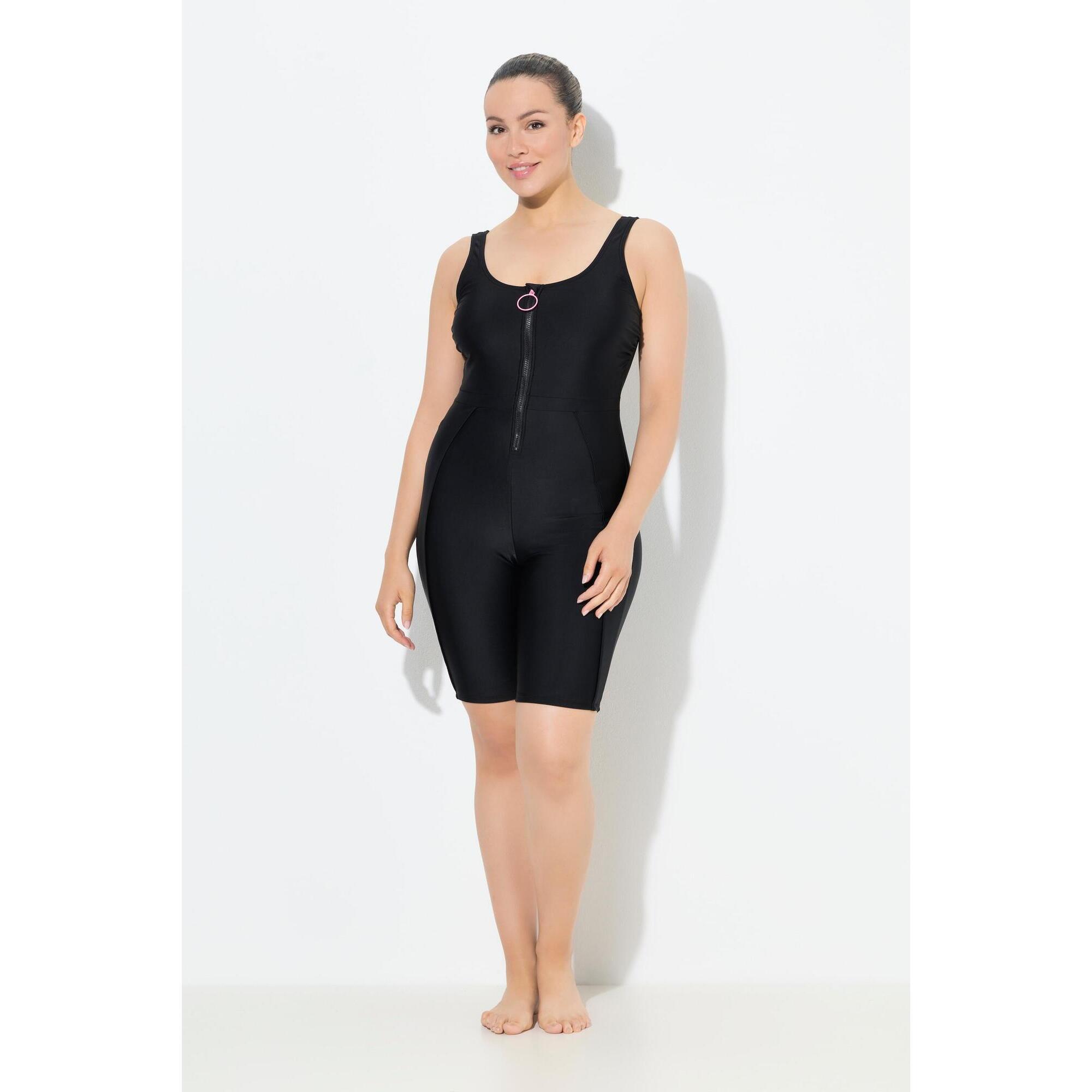 Ulla Popken - Femme Combinaison De Bain Short Long. Fermeture Zippée. Sans Bonnets Souples - Maillot De Bain 1 Pièce - Noir - 46 L/xl - Decathlon