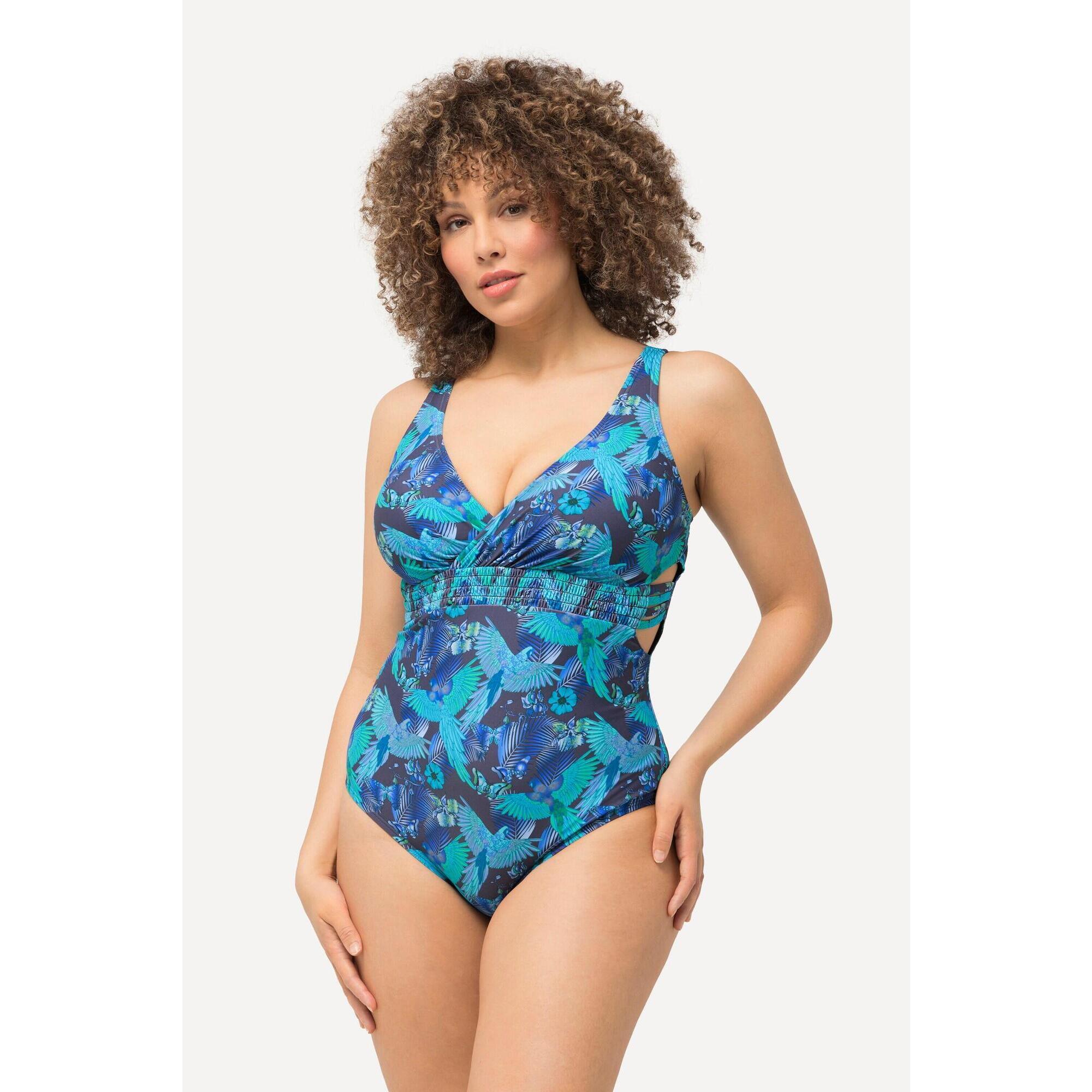 Ulla Popken - Femme Maillot De Bain À Bonnets Souples Matière Recyclée Et Imprimé Perroquets - Maillot De Bain 1 Pièce - Vert - 54 - Decathlon