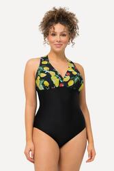 Femme Maillot de bain à motif citrons bonnets souples et empiècement en macramé