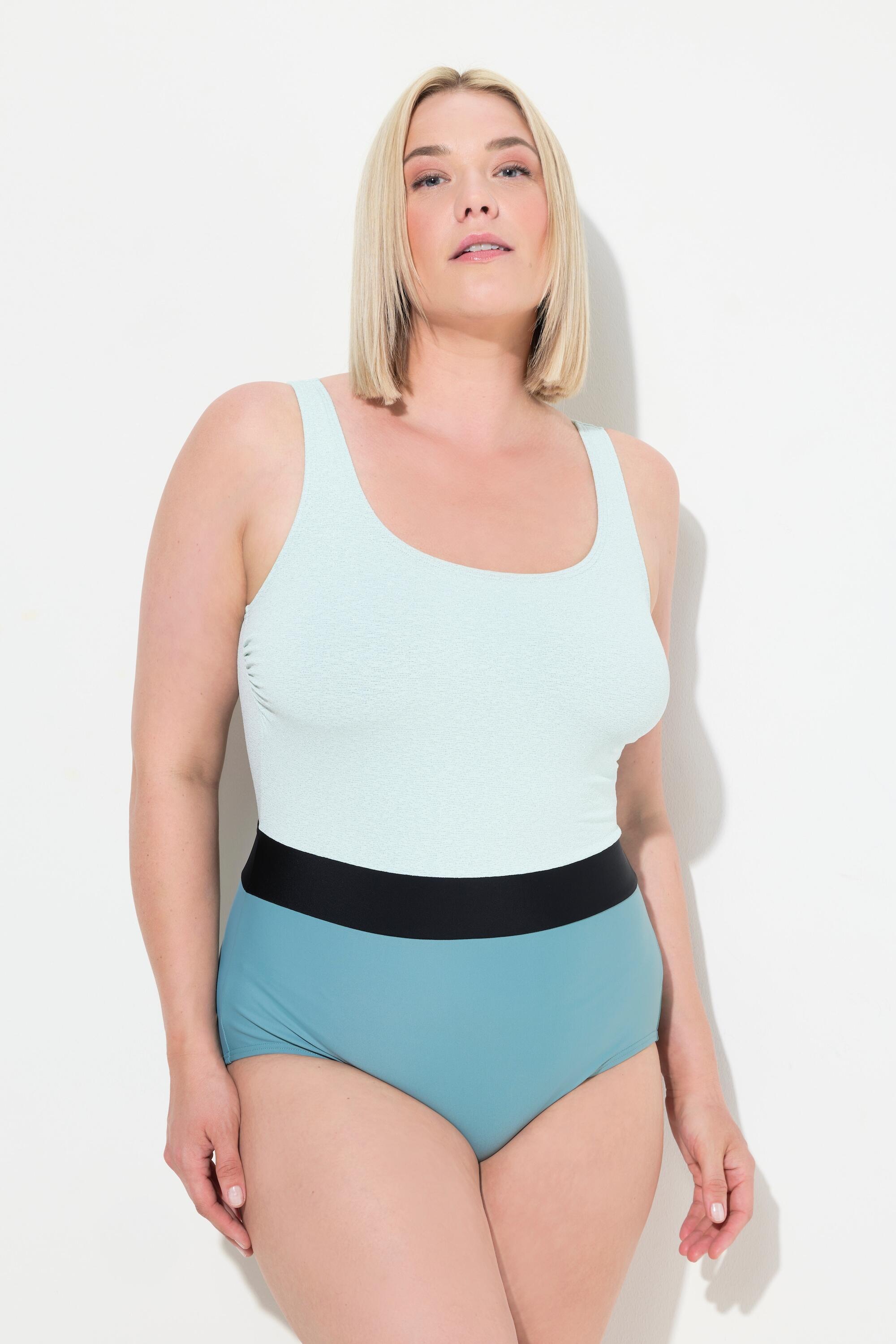 ULLA POPKEN Costume da bagno donna taglie comode verde con pannello brillante riciclato