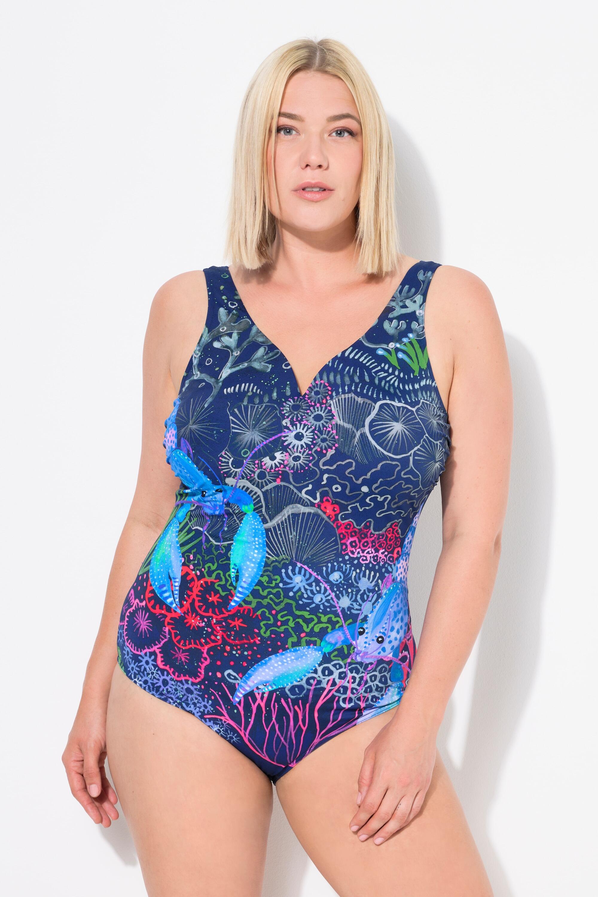 ULLA POPKEN Recycled Women's Swimsuit Blue, Heart Neckline, Soft Cups