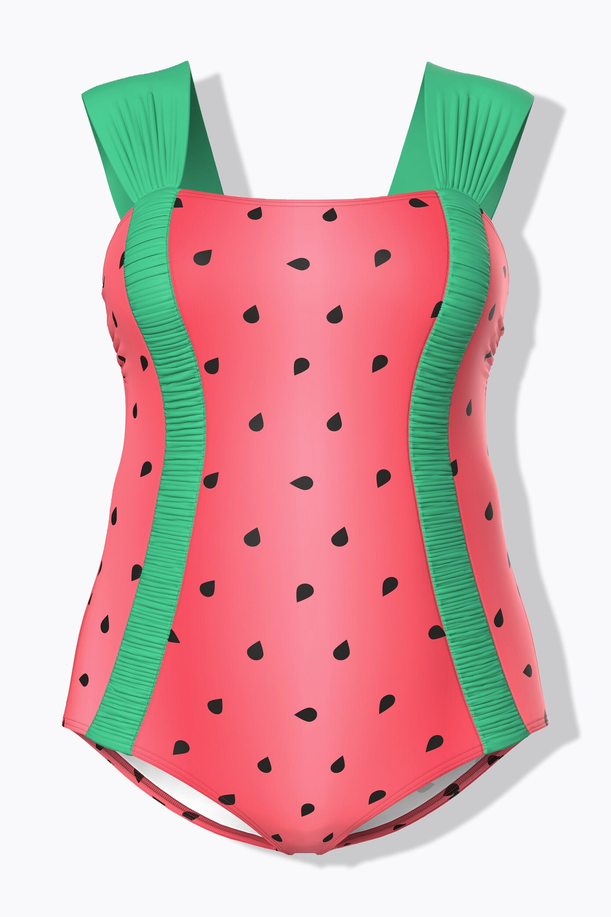 Femme Maillot de bain à bonnets souples. Motif pastèque. Bretelles larges 6/7