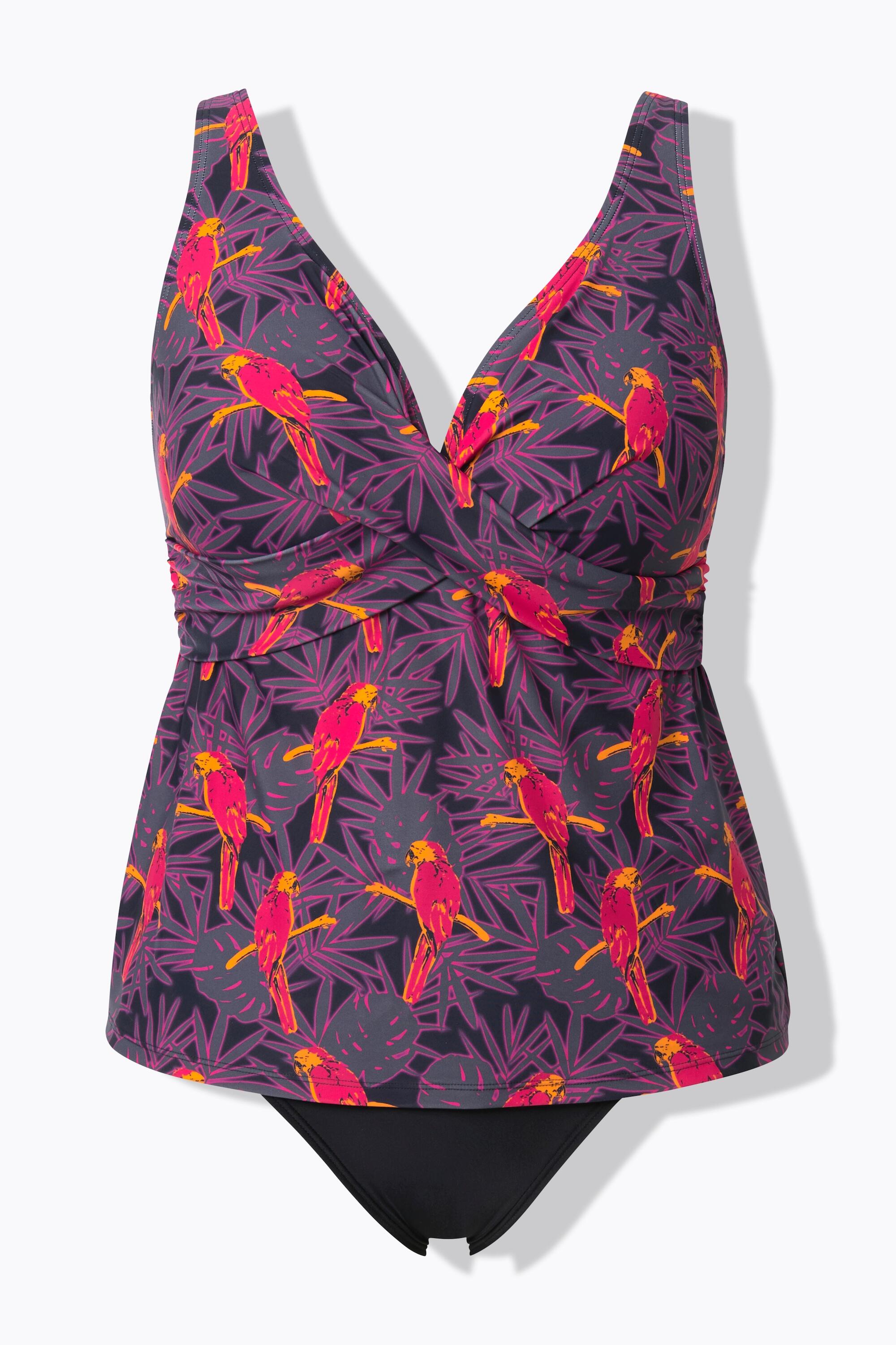 Femme Tankini à bonnets souples. Motif perroquets et nœud fantaisie. 7/7