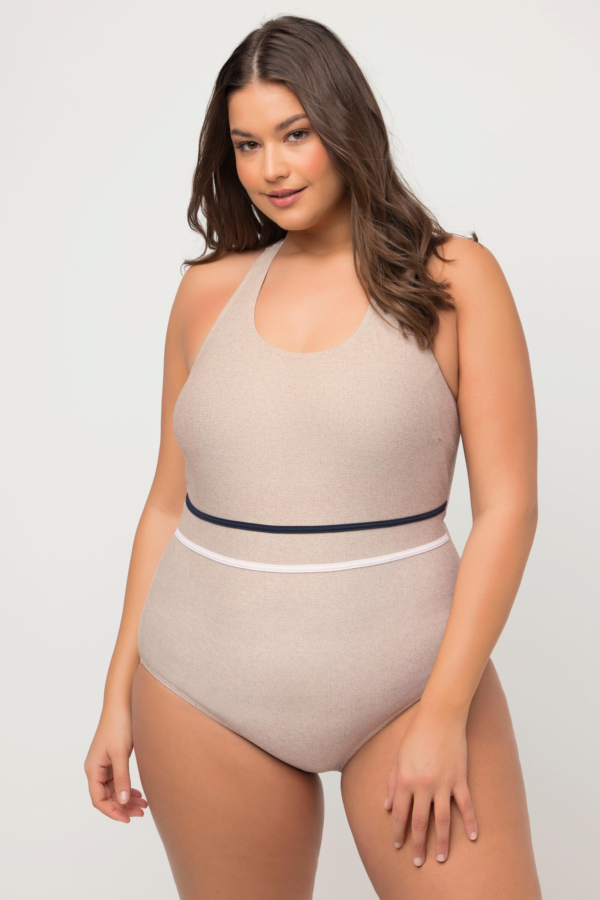 Femme Maillot de bain à bonnets souples aspect toile de jute. Nœuds fantaisie. 4/6