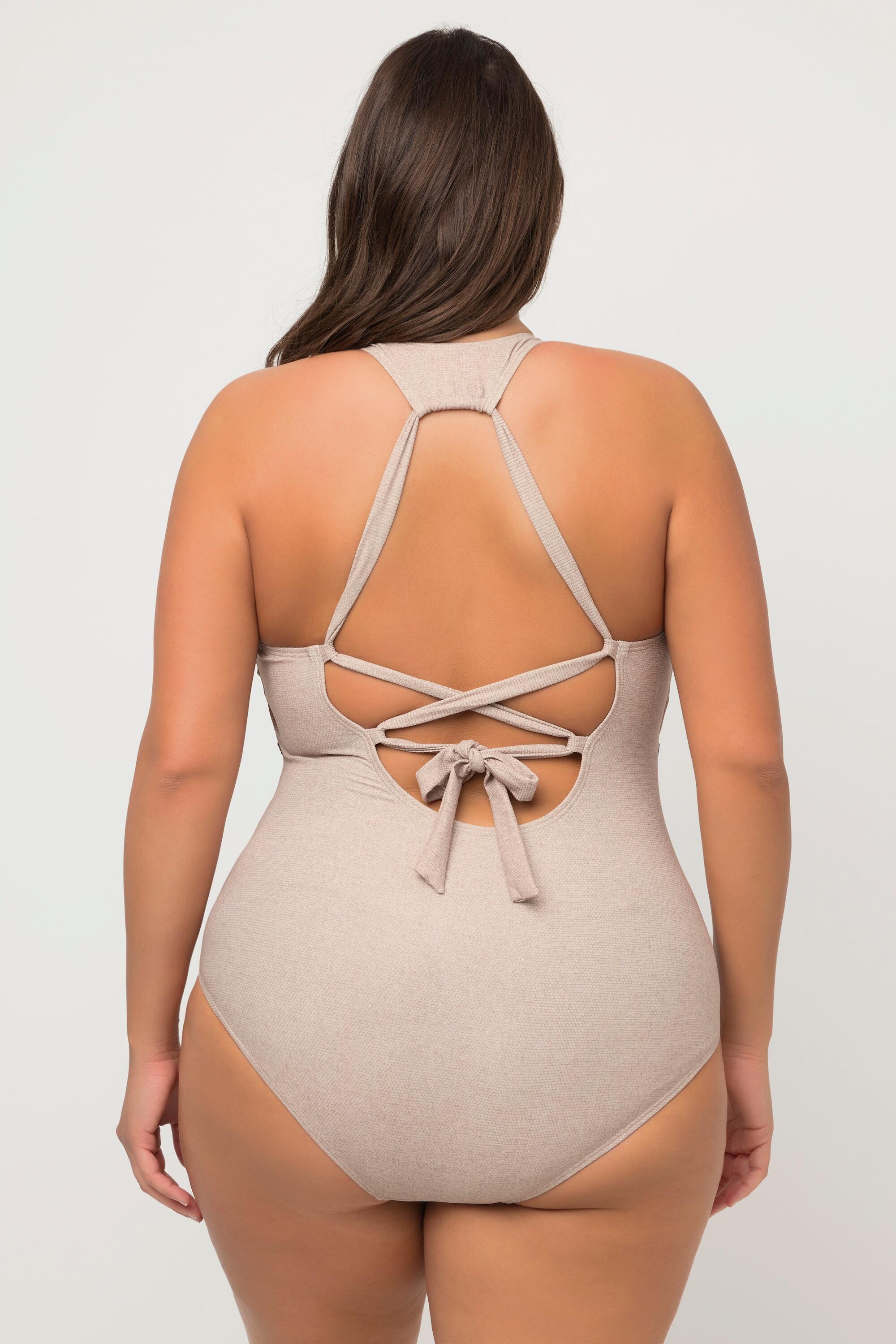 Femme Maillot de bain à bonnets souples aspect toile de jute. Nœuds fantaisie. 2/6