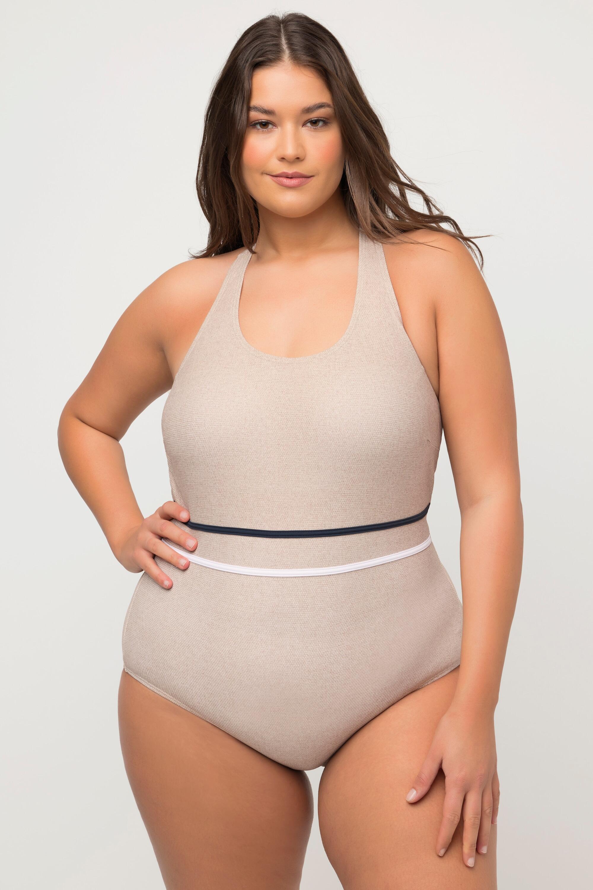 ULLA POPKEN Costume intero beige effetto juta, coppe morbide