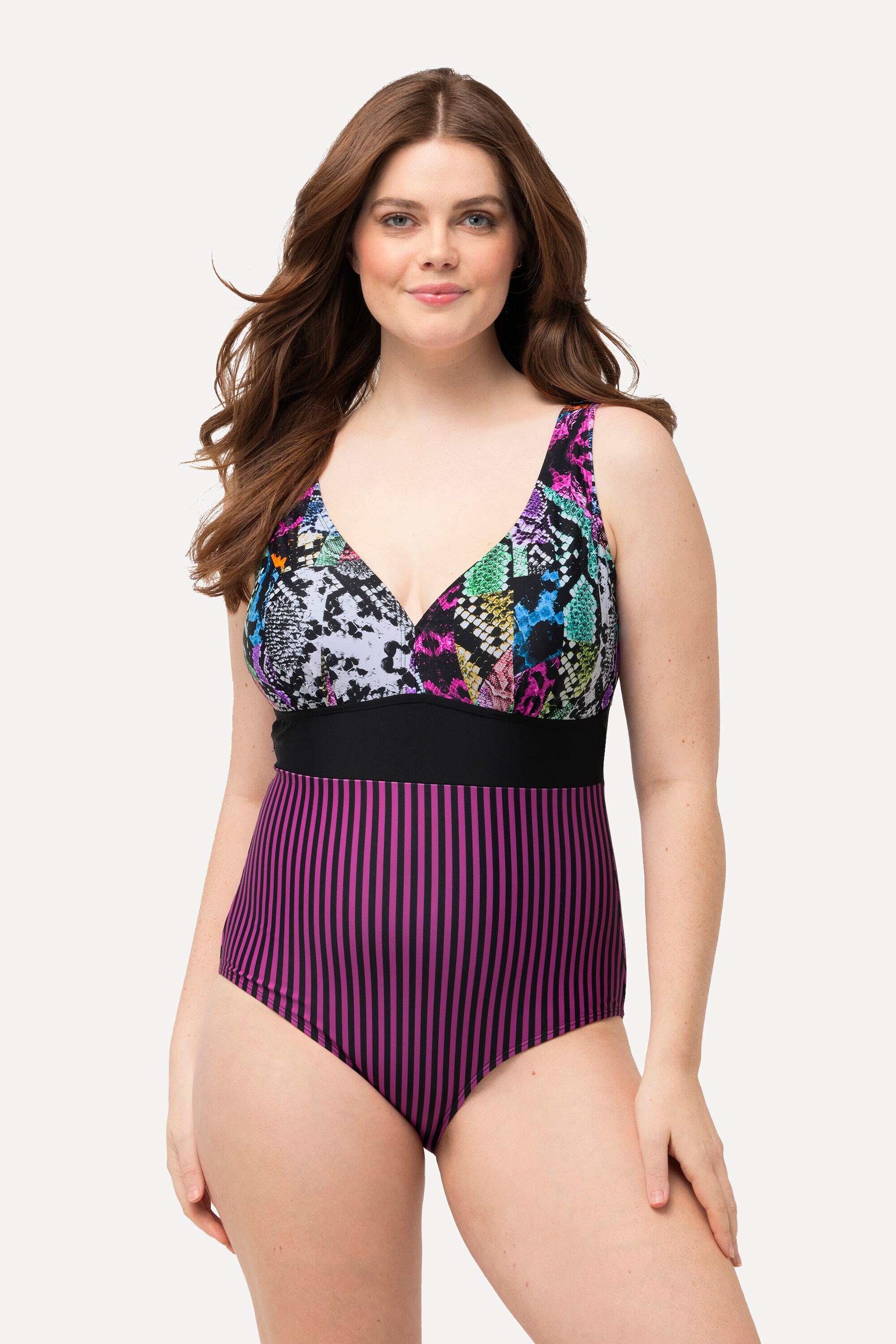 Femme Maillot de bain à mélange d'imprimés. Bonnets souples et 4/6