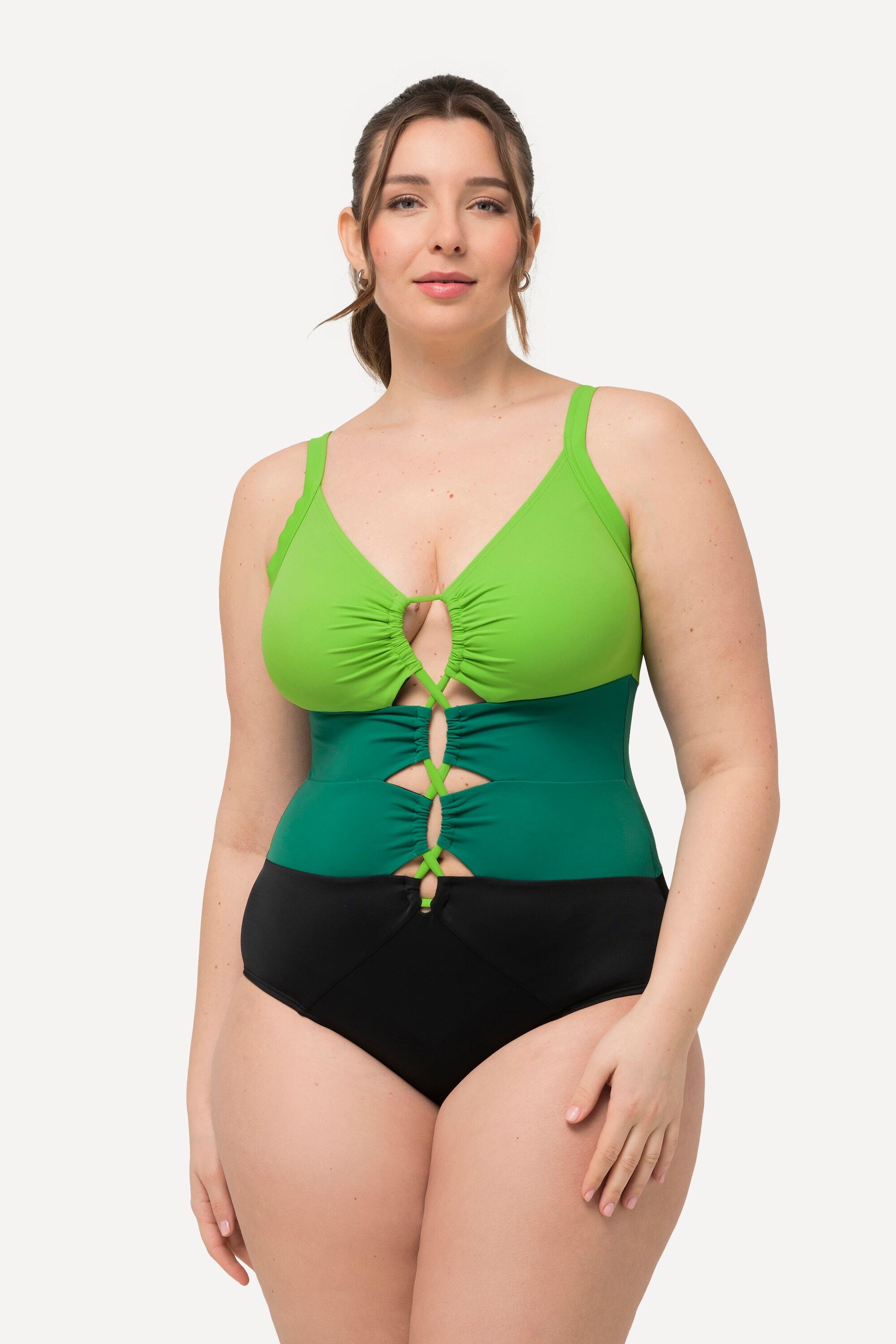 ULLA POPKEN Costume intero donna colour block nero in poliammide riciclato