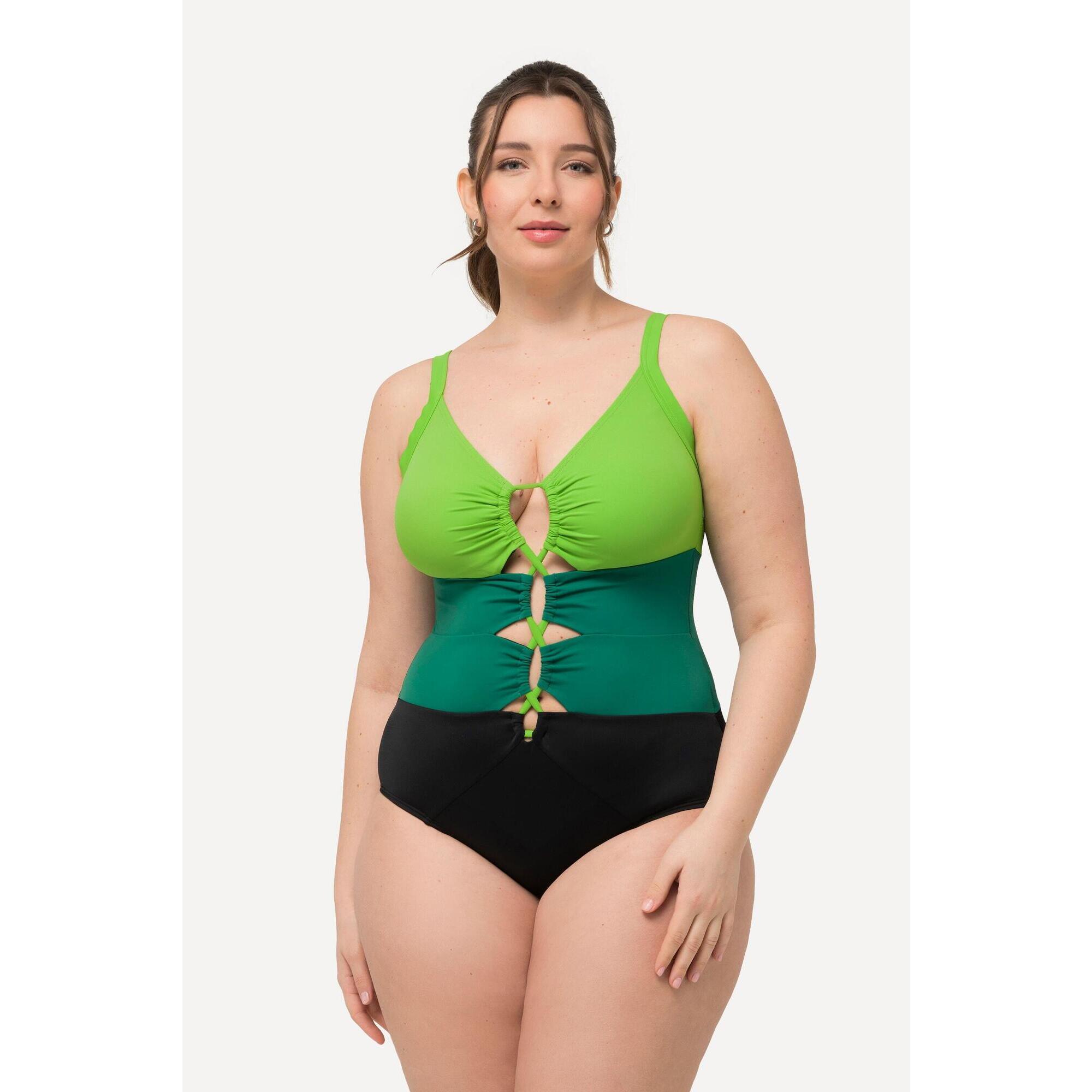 Ulla Popken - Femme Maillot De Bain Esprit Colour Block - Maillot De Bain 1 Pièce - Noir - 56 - Decathlon