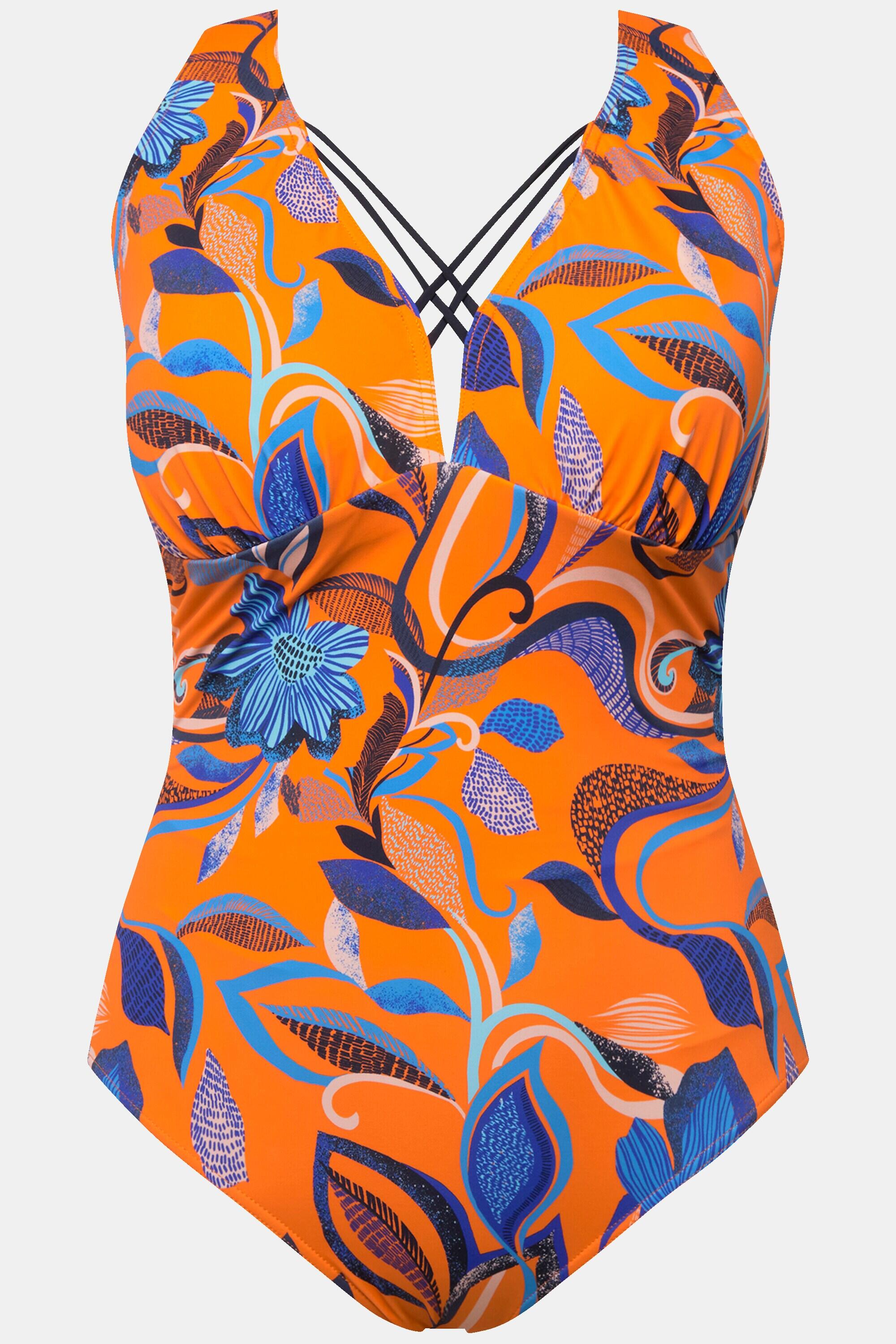 Damen Badeanzug Blüten Zierbänder Softcups 10/11