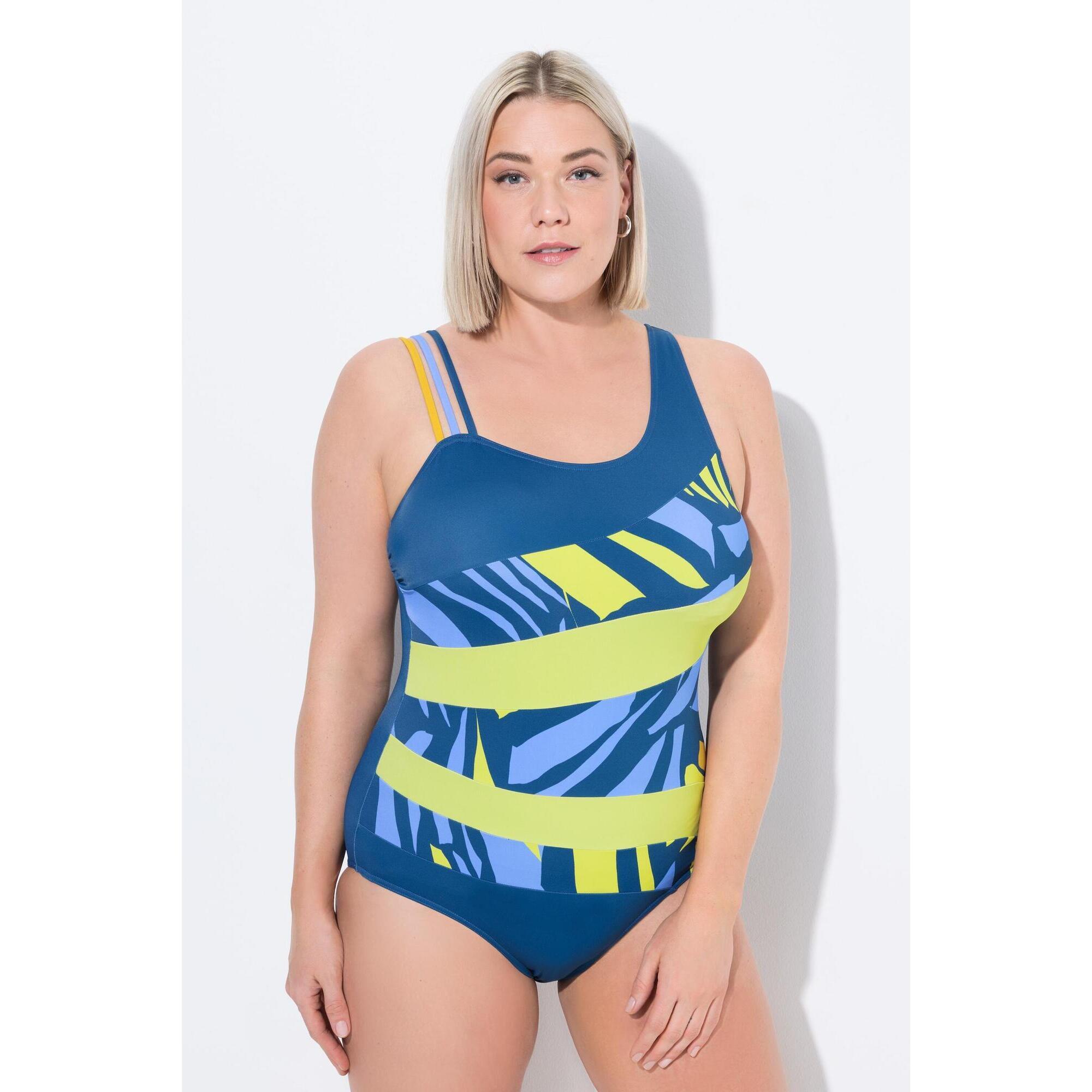 Ulla Popken - Femme Maillot De Bain Esprit « Colour Block ». Bretelle Triple - Maillot De Bain 1 Pièce - Bleu - Decathlon