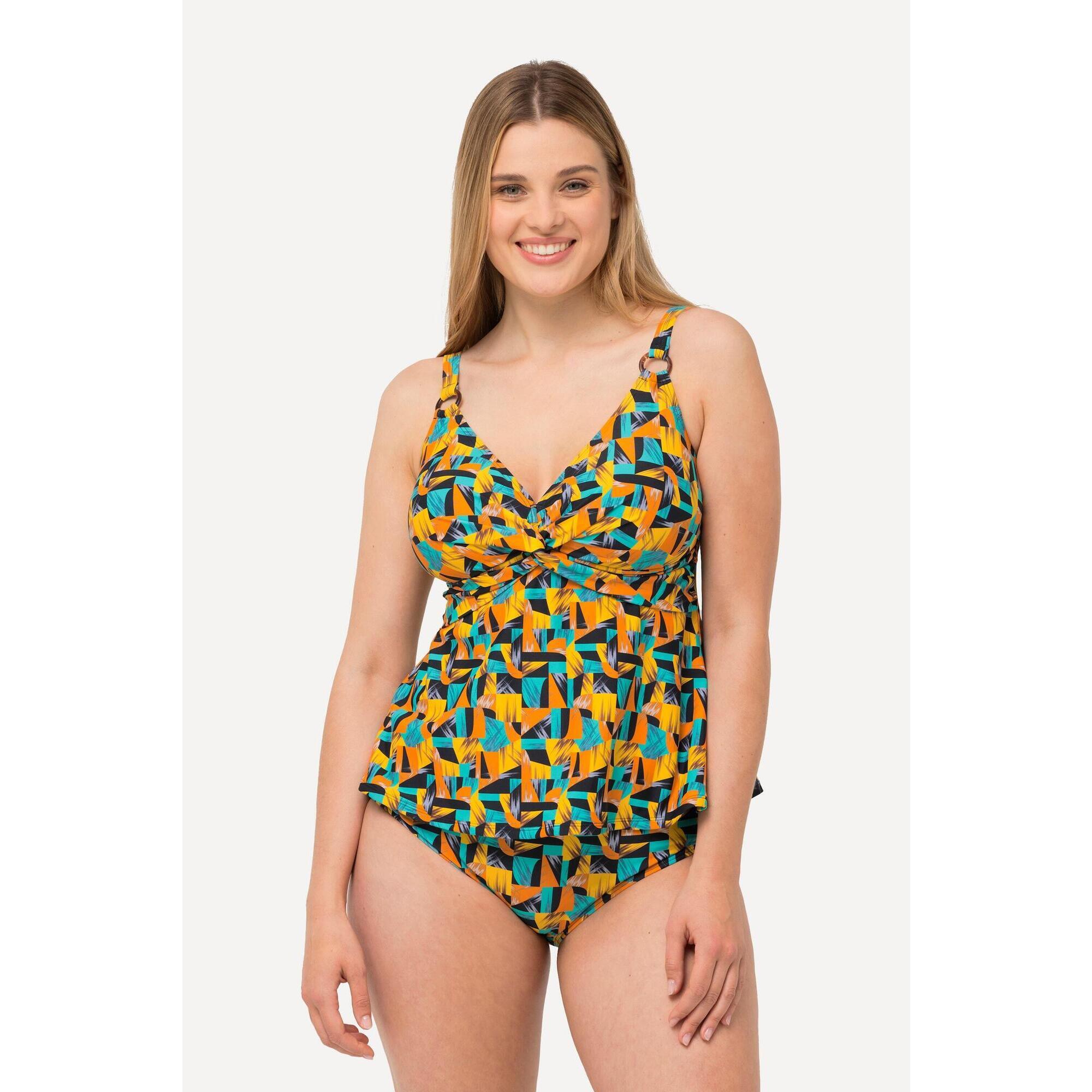 Ulla Popken - Femme Tankini Imprimé Abstrait Bonnets Souples Matière Recyclée - Maillot De Bain 2 Pièces (bikini) - Noir - Decathlon