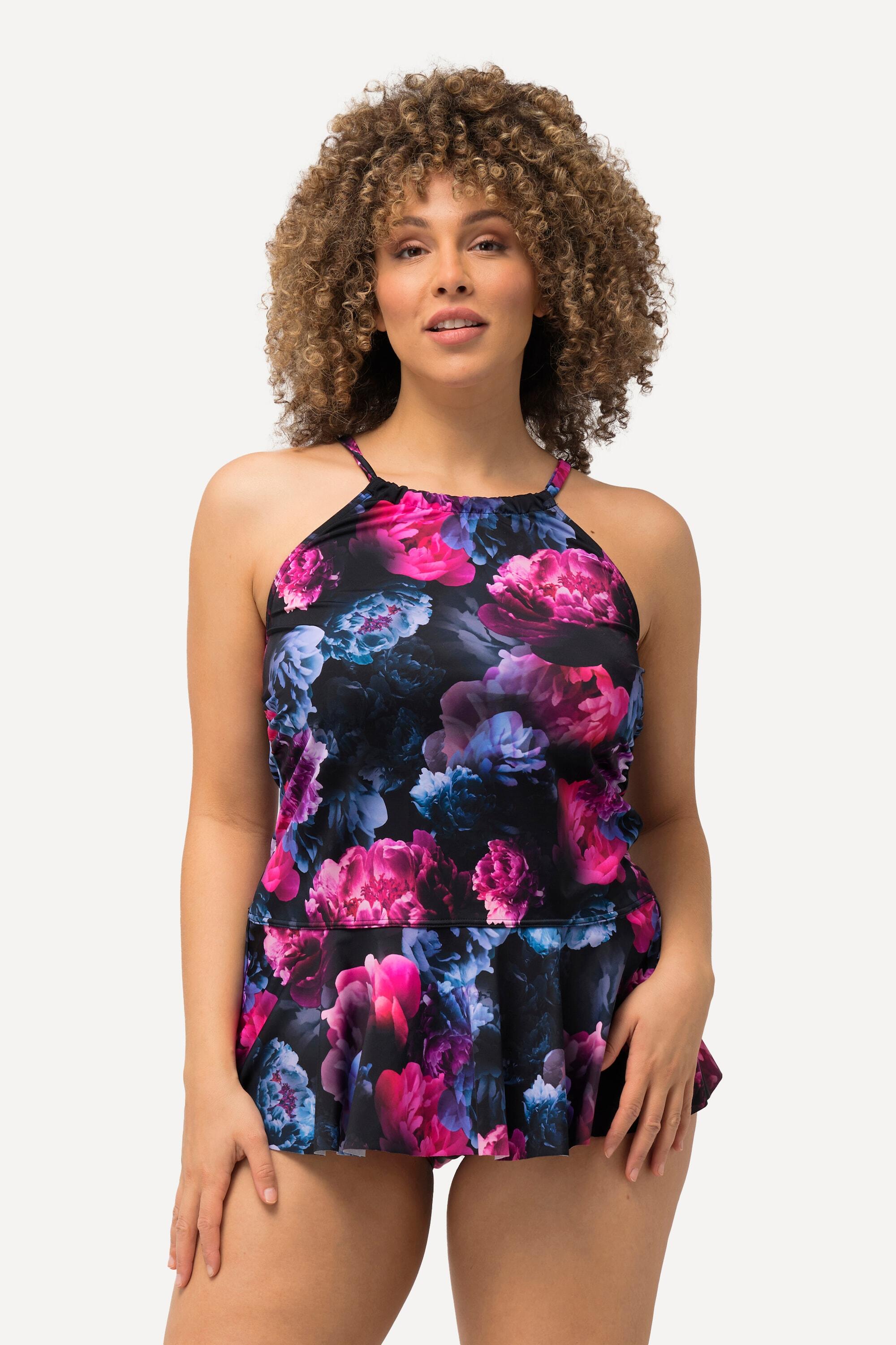 ULLA POPKEN Tankini donna con stampa peonie, coppe morbide 44 / L nero