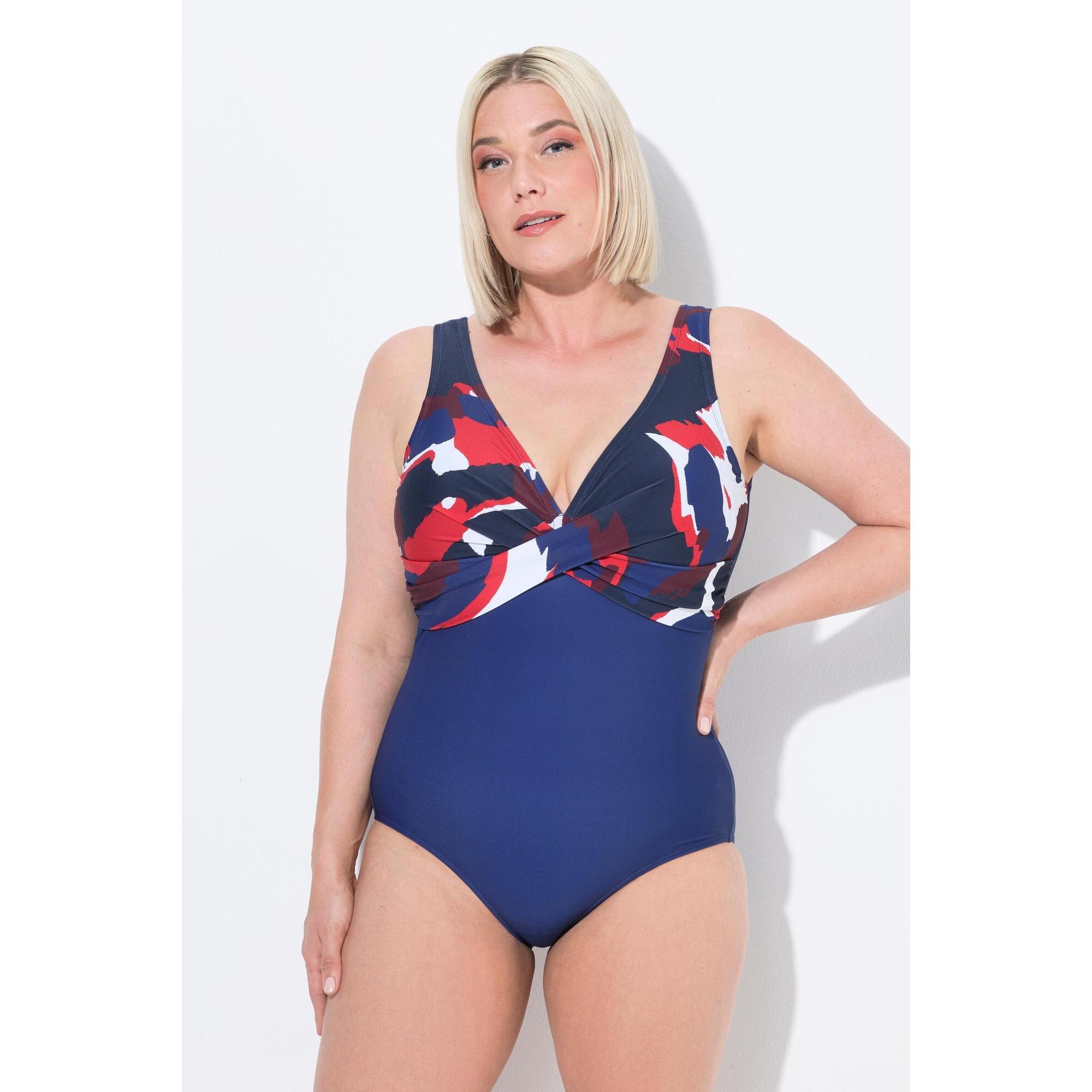 Ulla Popken - Femme Maillot De Bain À Bonnets Souples. Imprimé Sur Le Haut. - Maillot De Bain 1 Pièce - Bleu - 54 - Decathlon