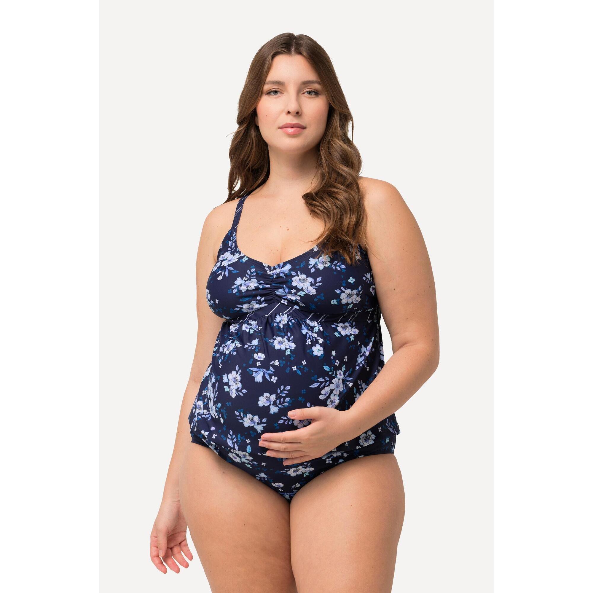 Ulla Popken - Femme Tankini Bellieva Vêtement De Maternité Fleurs/rayures - Maillot De Bain 2 Pièces (bikini) - Bleu - 42 M/l - Decathlon