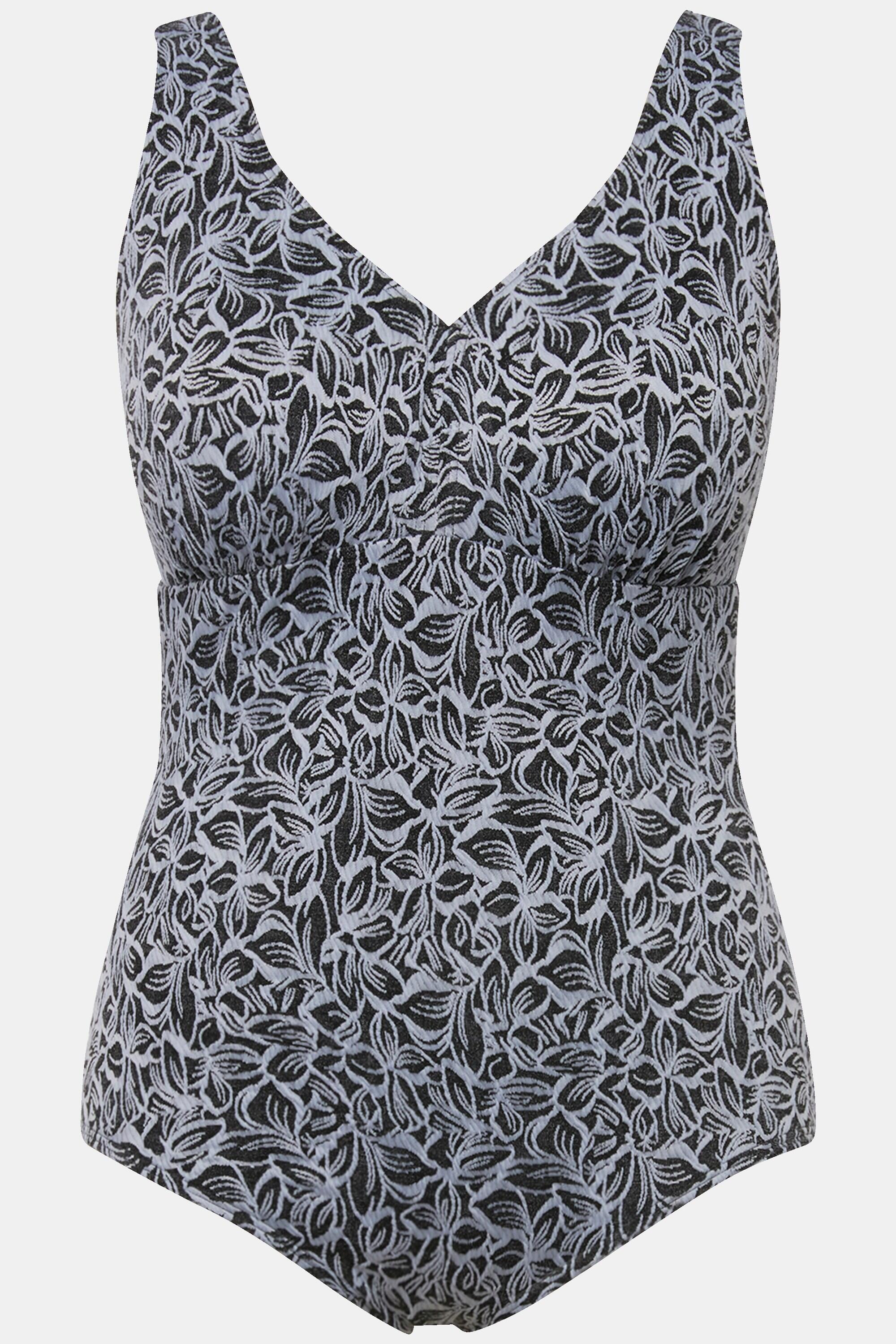Femme Maillot de bain avec bonnets souples. Imprimé feuillage. 5/6