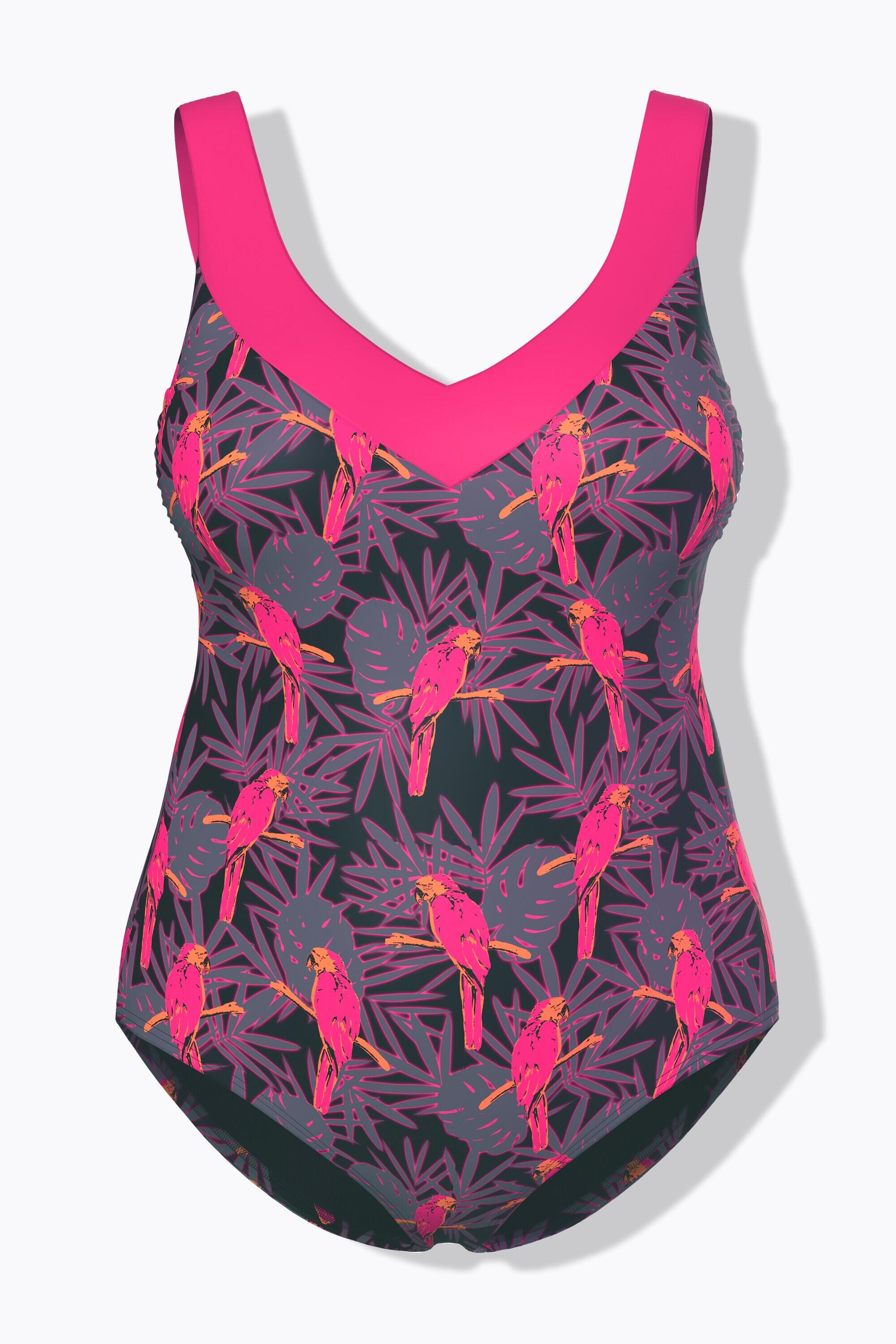 Damen Badeanzug Papageien Softcups recycelt 12/13
