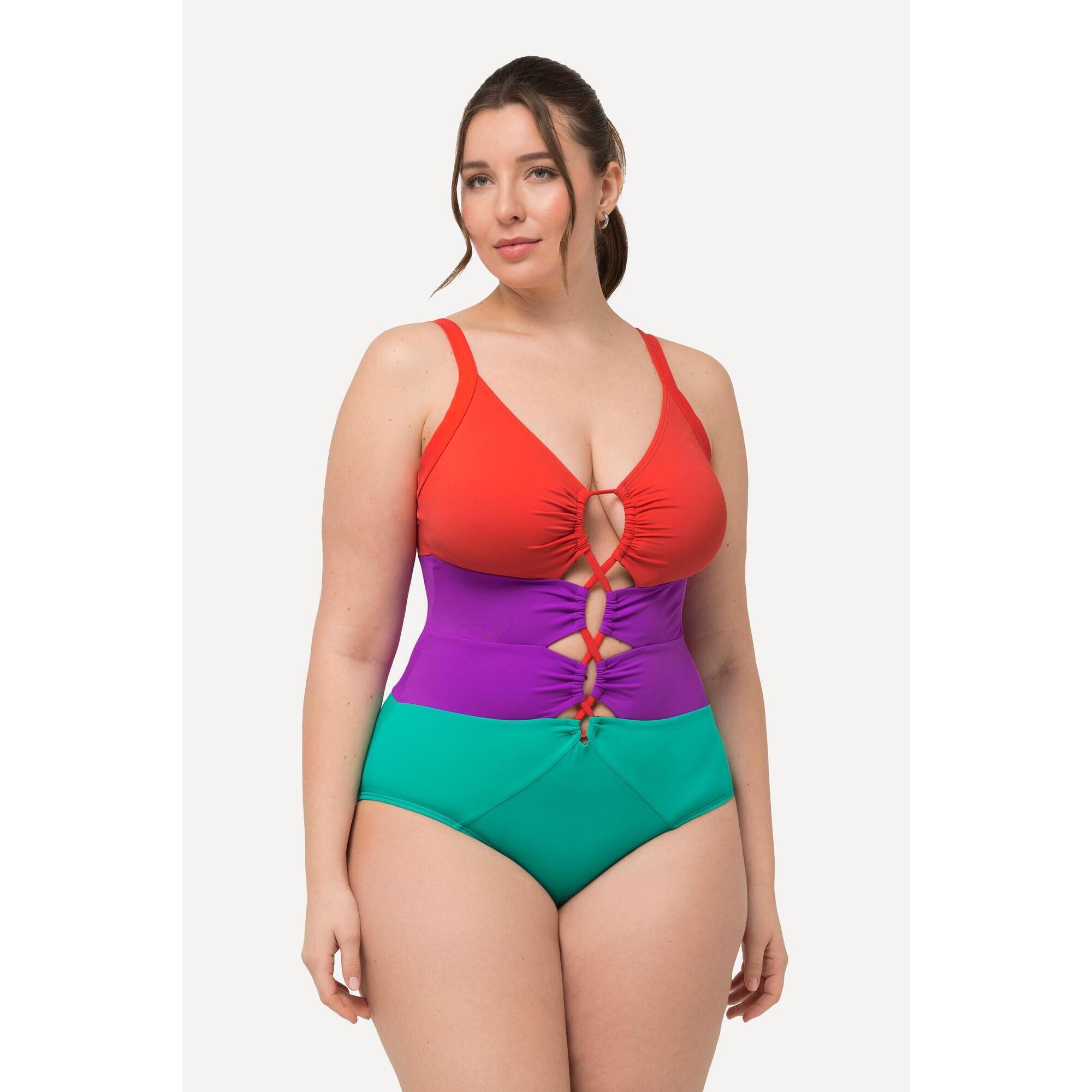 Ulla Popken - Femme Maillot De Bain Esprit Colour Block - Maillot De Bain 1 Pièce - Vert - 50 - Decathlon