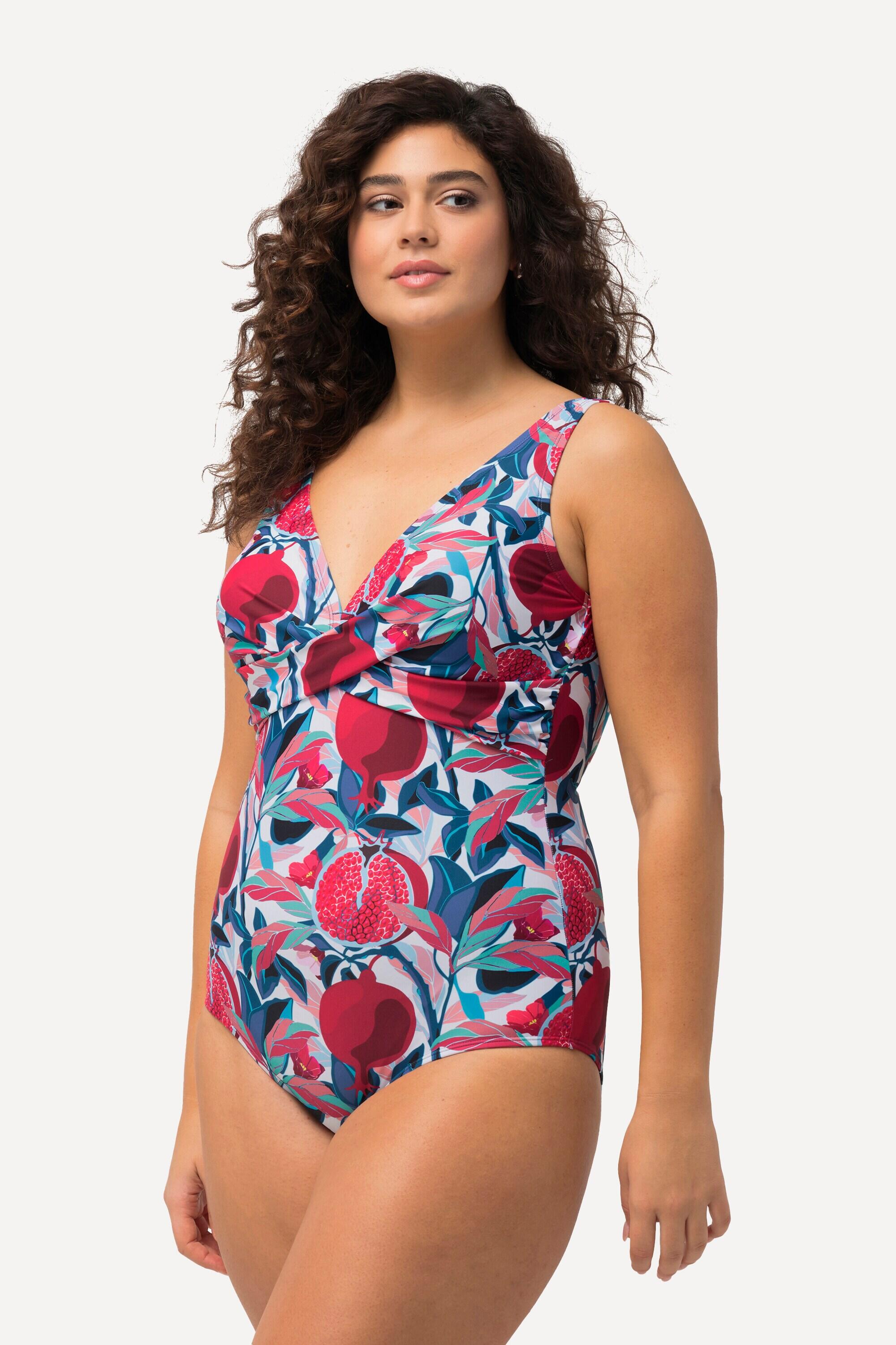 ULLA POPKEN Costume intero donna bianco a pois, coppe morbide, fiocco