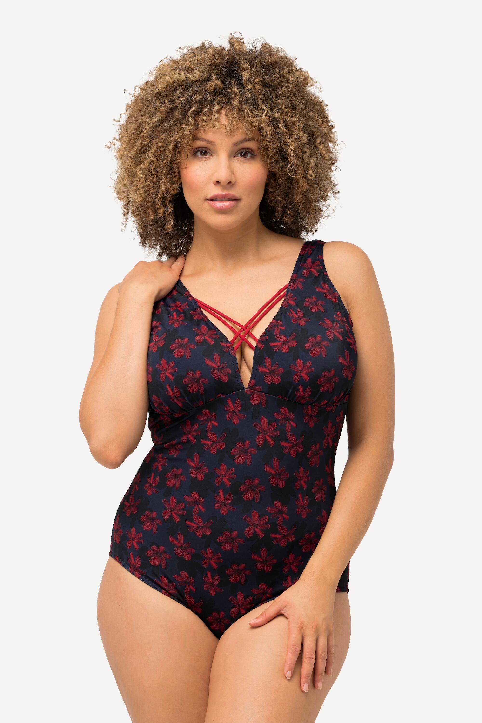 Femme Maillot de bain à fleurs. Bubans fantaisie et bonnets souples 4/6