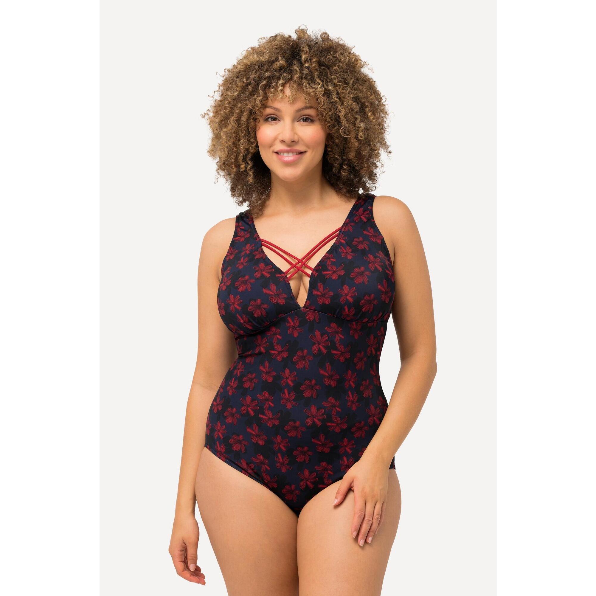 Ulla Popken - Femme Maillot De Bain À Fleurs. Bubans Fantaisie Et Bonnets Souples - Maillot De Bain 1 Pièce - Bleu - 56 - Decathlon