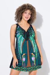 Femme Robe de bain motif perroquets. Bonnets souples et doublure