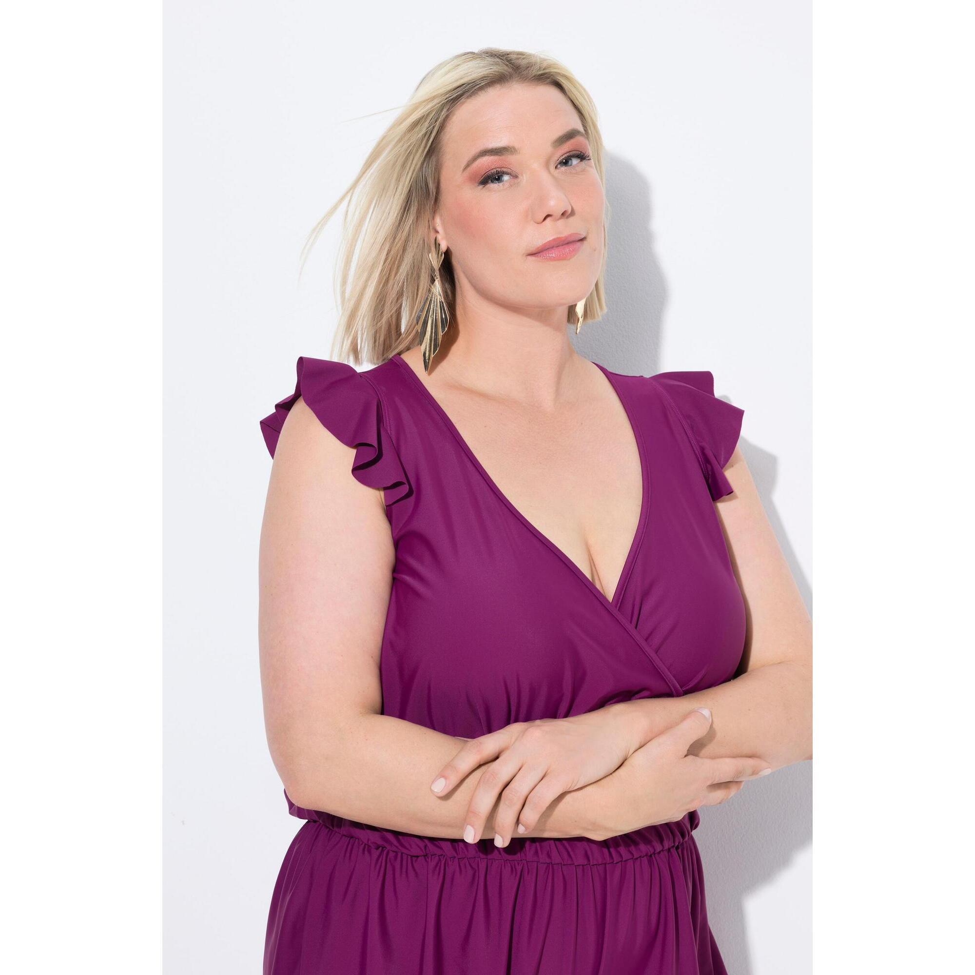 Ulla Popken - Femme Robe De Bain Avec Short. Bonnets Souples Et Volants Sur - Maillot De Bain 1 Pièce - Rose - 44 L - Decathlon