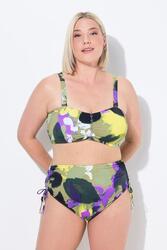 Femme Bikini à fleurs. Bretelles réglables et fronces. Culotte taille haute