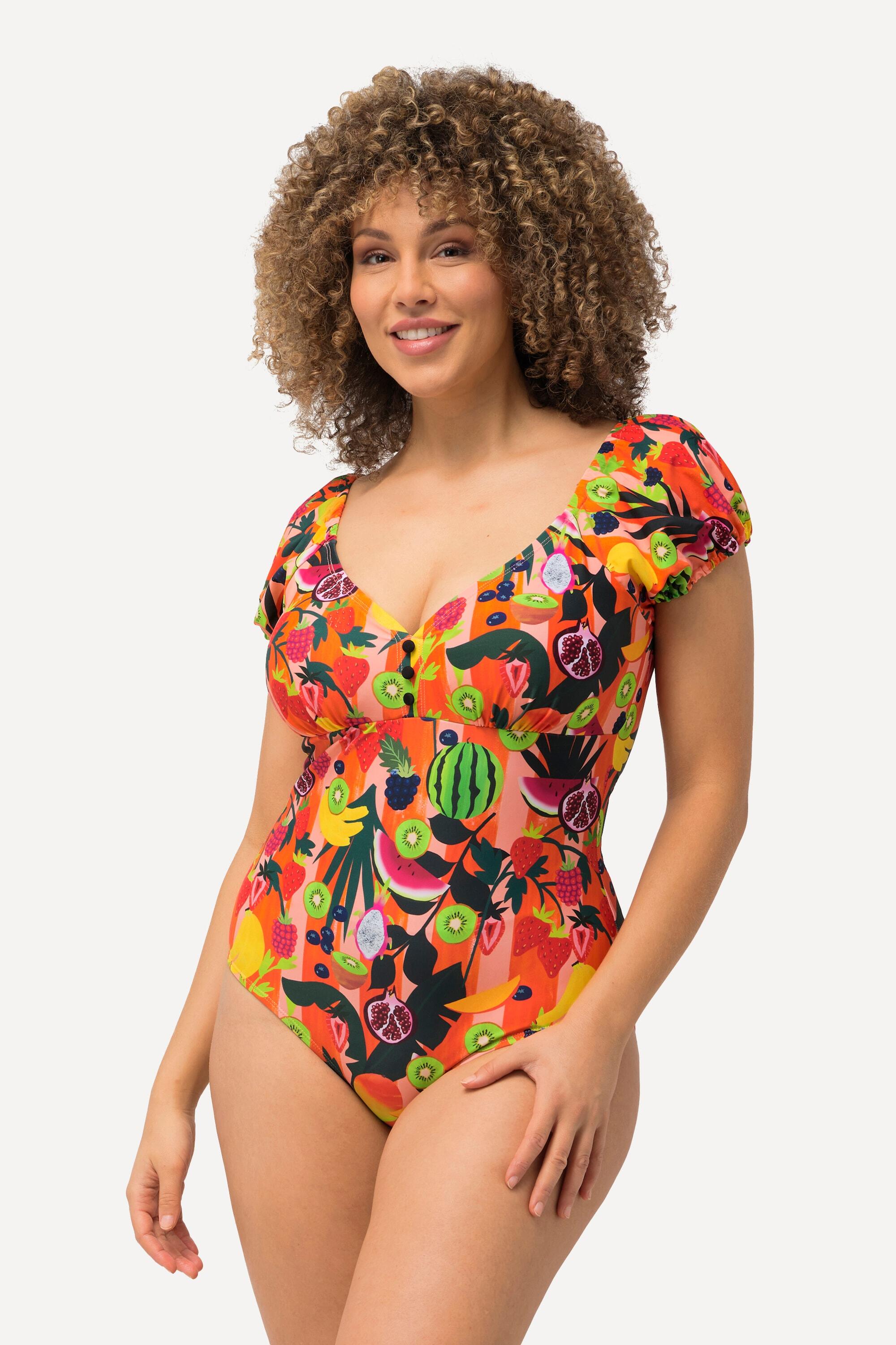 ULLA POPKEN Costume da bagno donna Arancione stampa frutta, coppe morbide