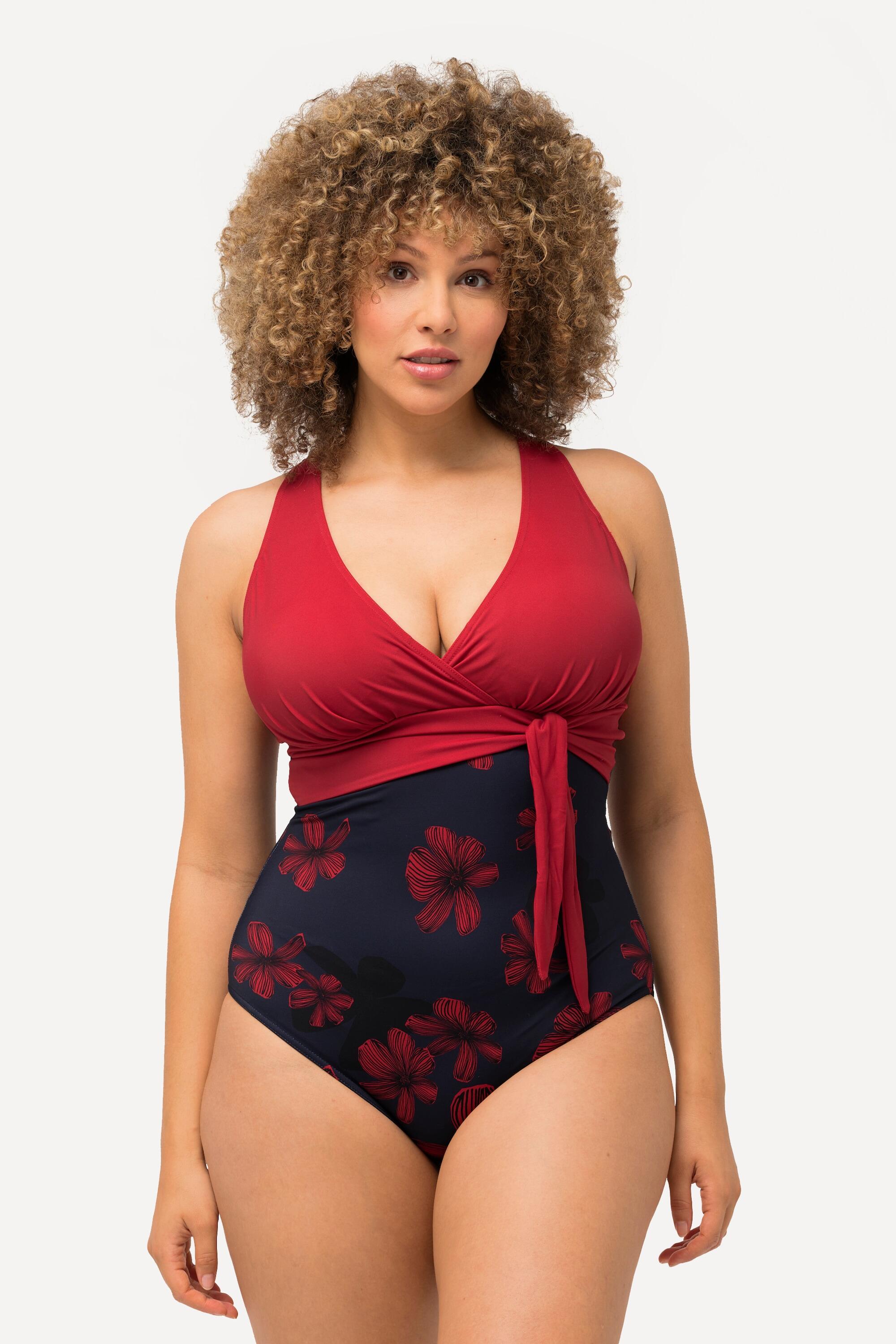 ULLA POPKEN Women's Floral One-Piece Swimsuit with Sliding Knot