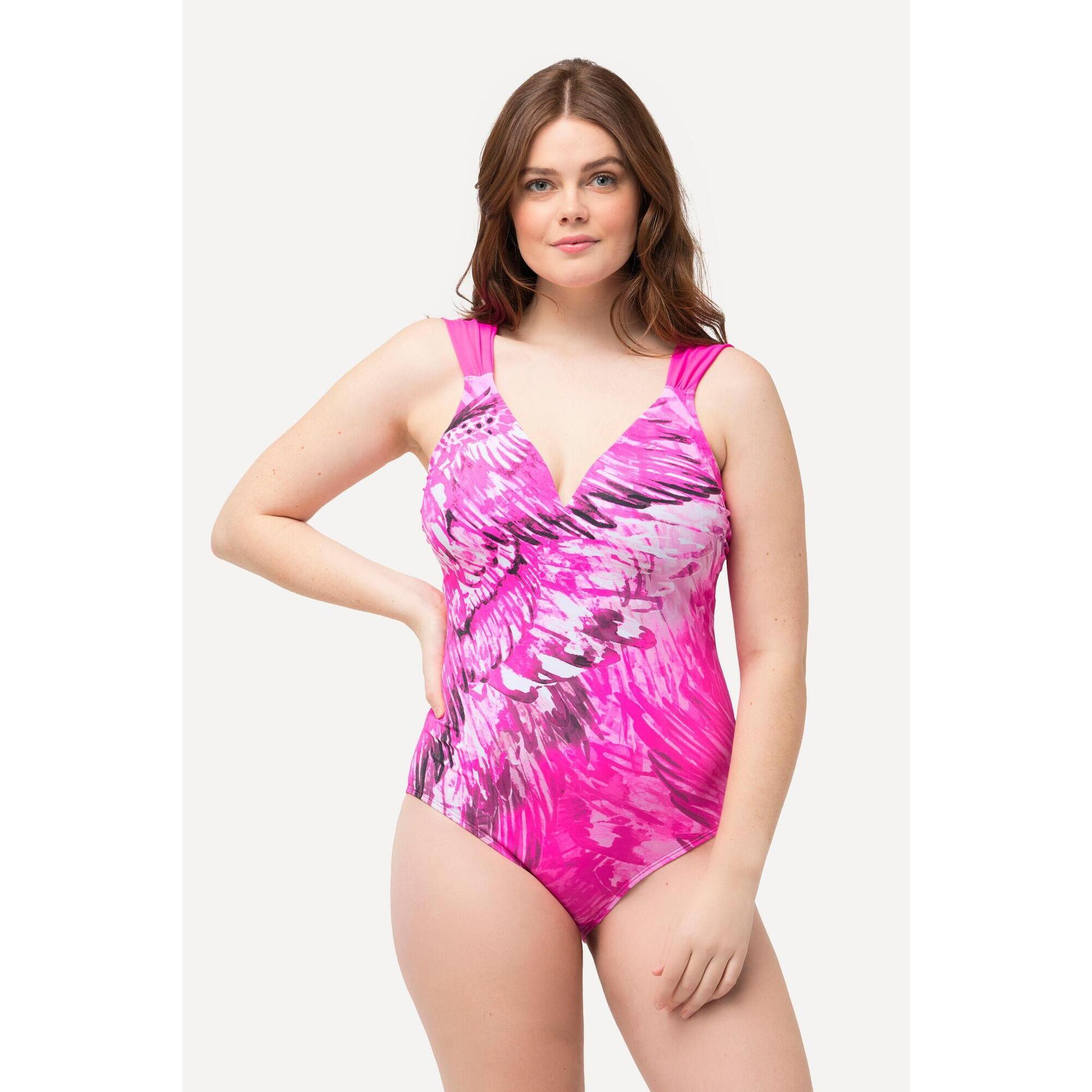 Ulla Popken - Femme Maillot De Bain Motif Ailes. Bonnets Souples Et Nœud. Matière Recyclée - Maillot De Bain 1 Pièce - Rose - 54 - Decathlon